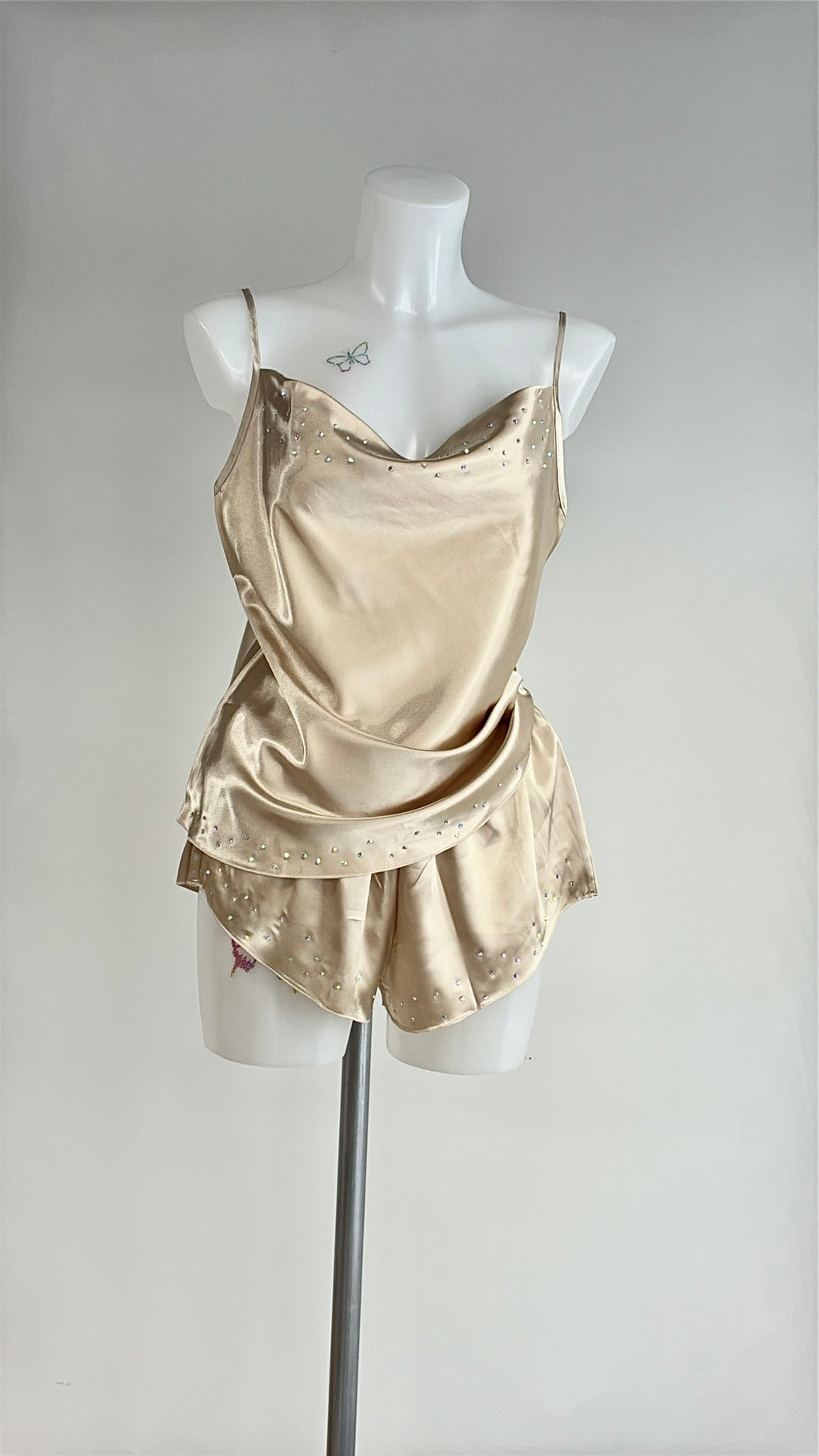 faux satin crystal 2 piece short set