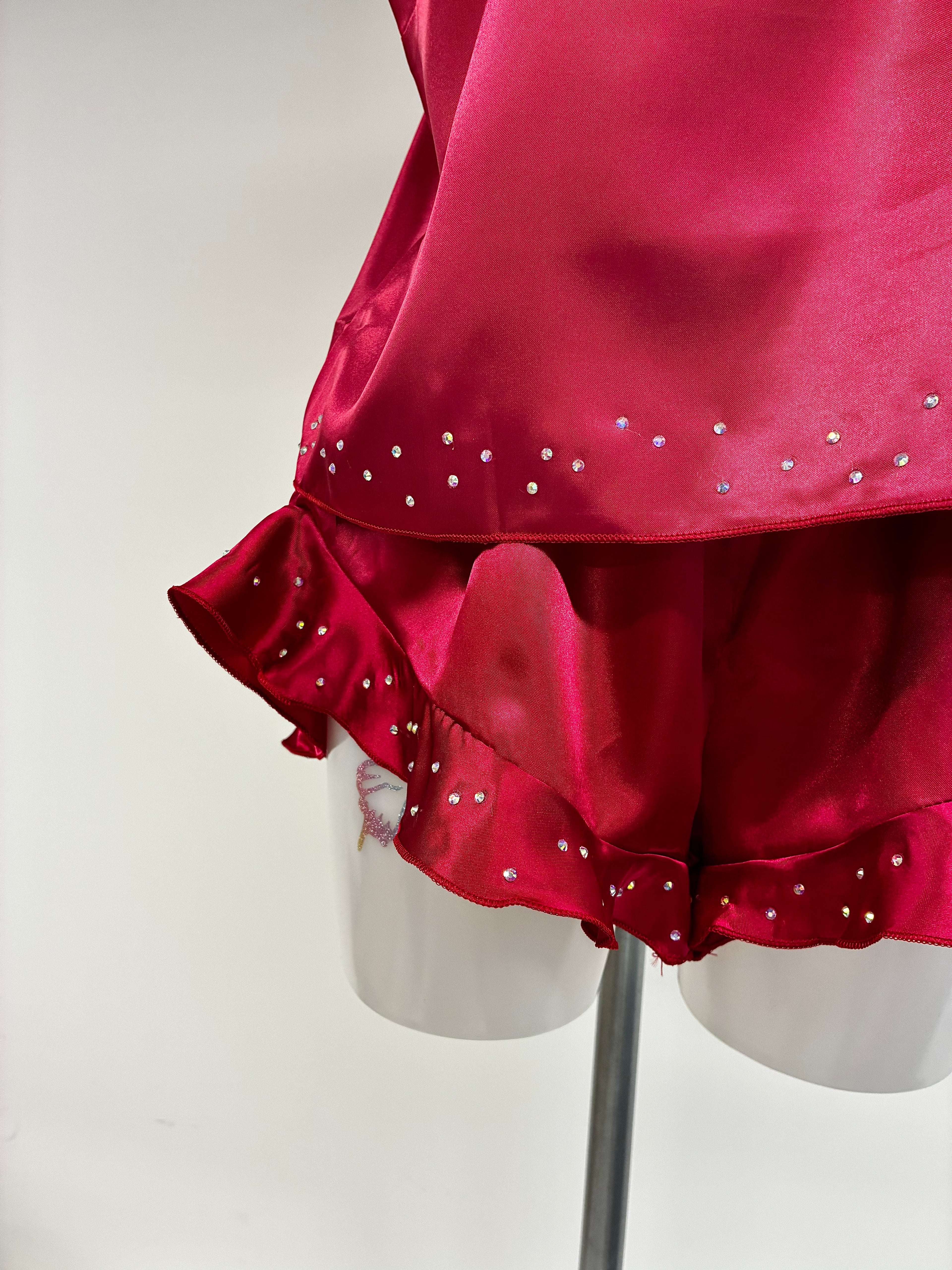 faux satin crystal ruffle shorts 2 piece set