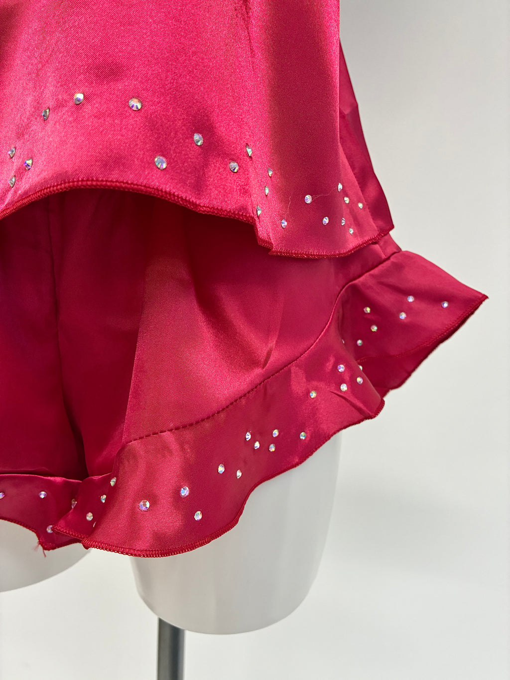 faux satin crystal ruffle shorts 2 piece set