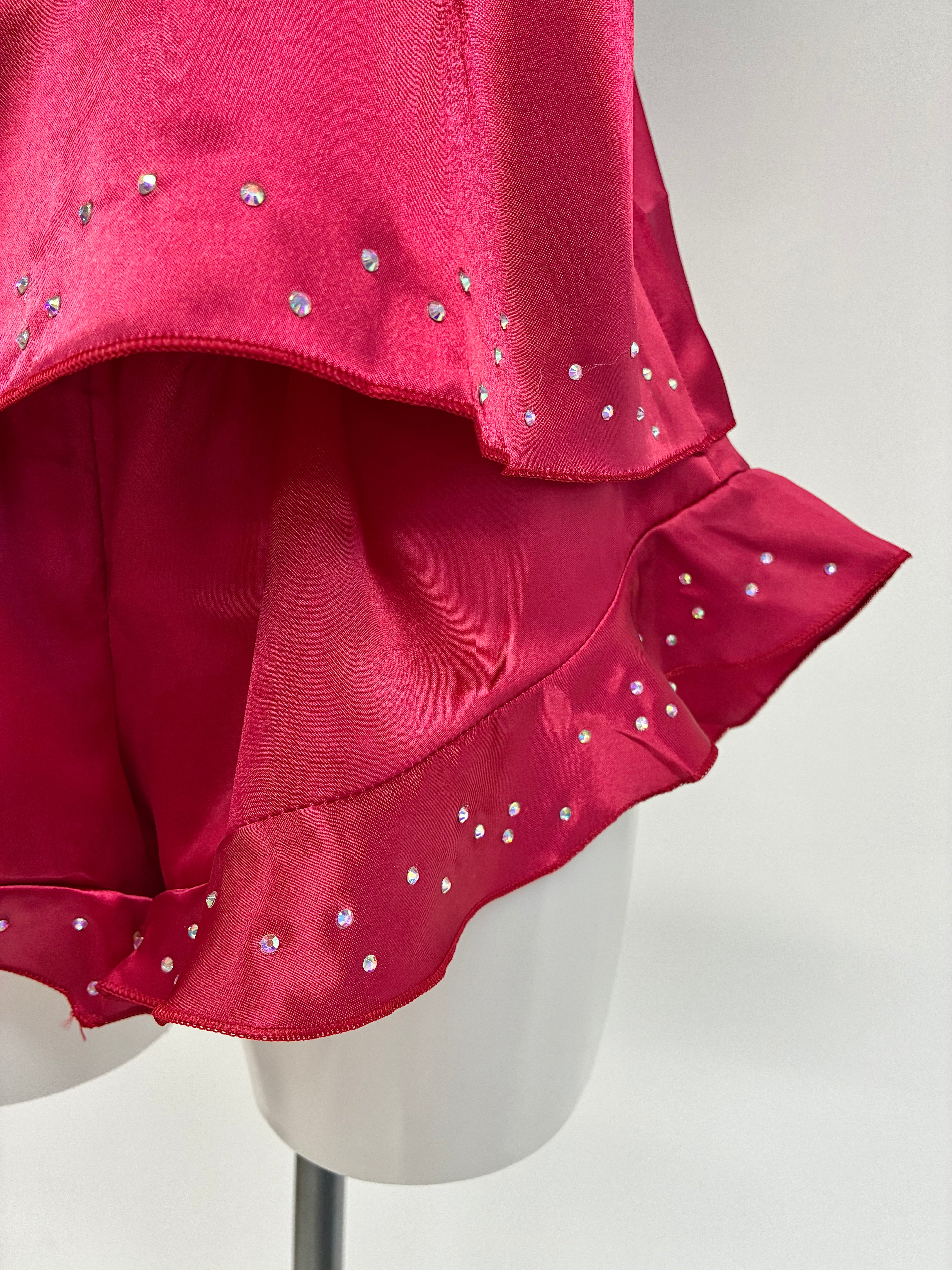 faux satin crystal ruffle shorts 2 piece set