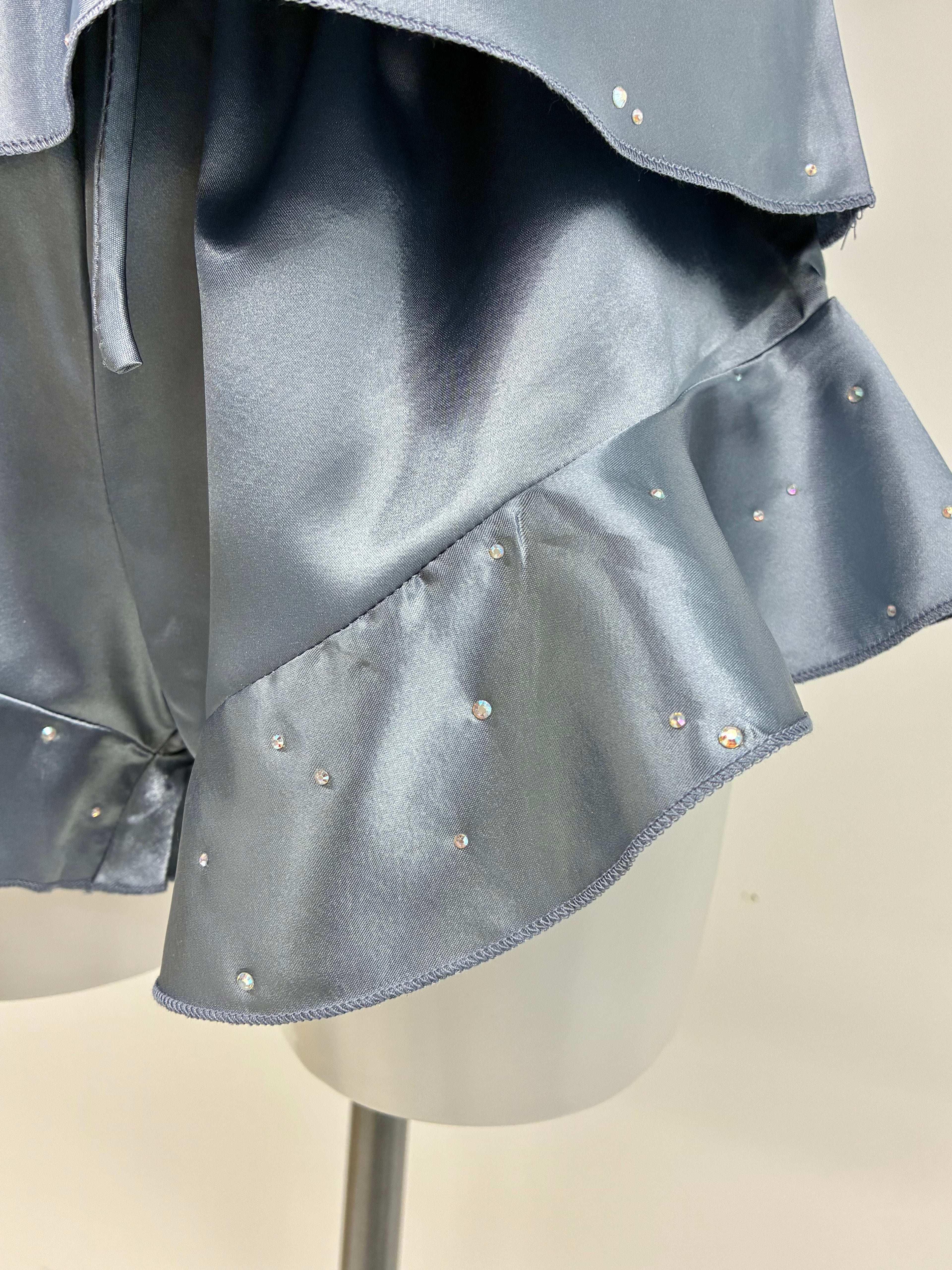 Faux satin crystal ruffle shorts 2 piece set
