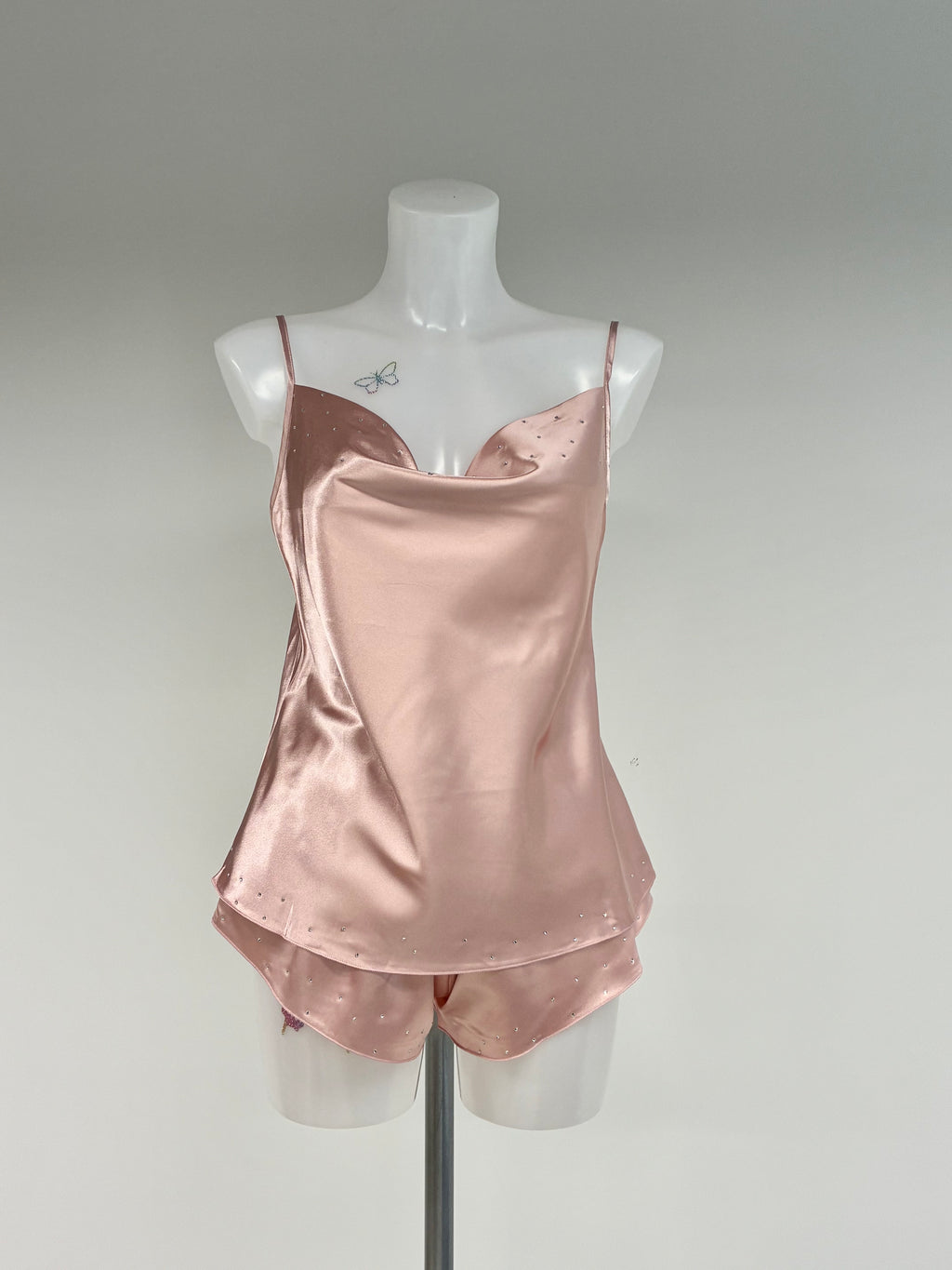 faux satin crystal 2 piece short set