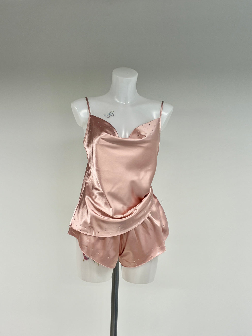 faux satin crystal 2 piece short set