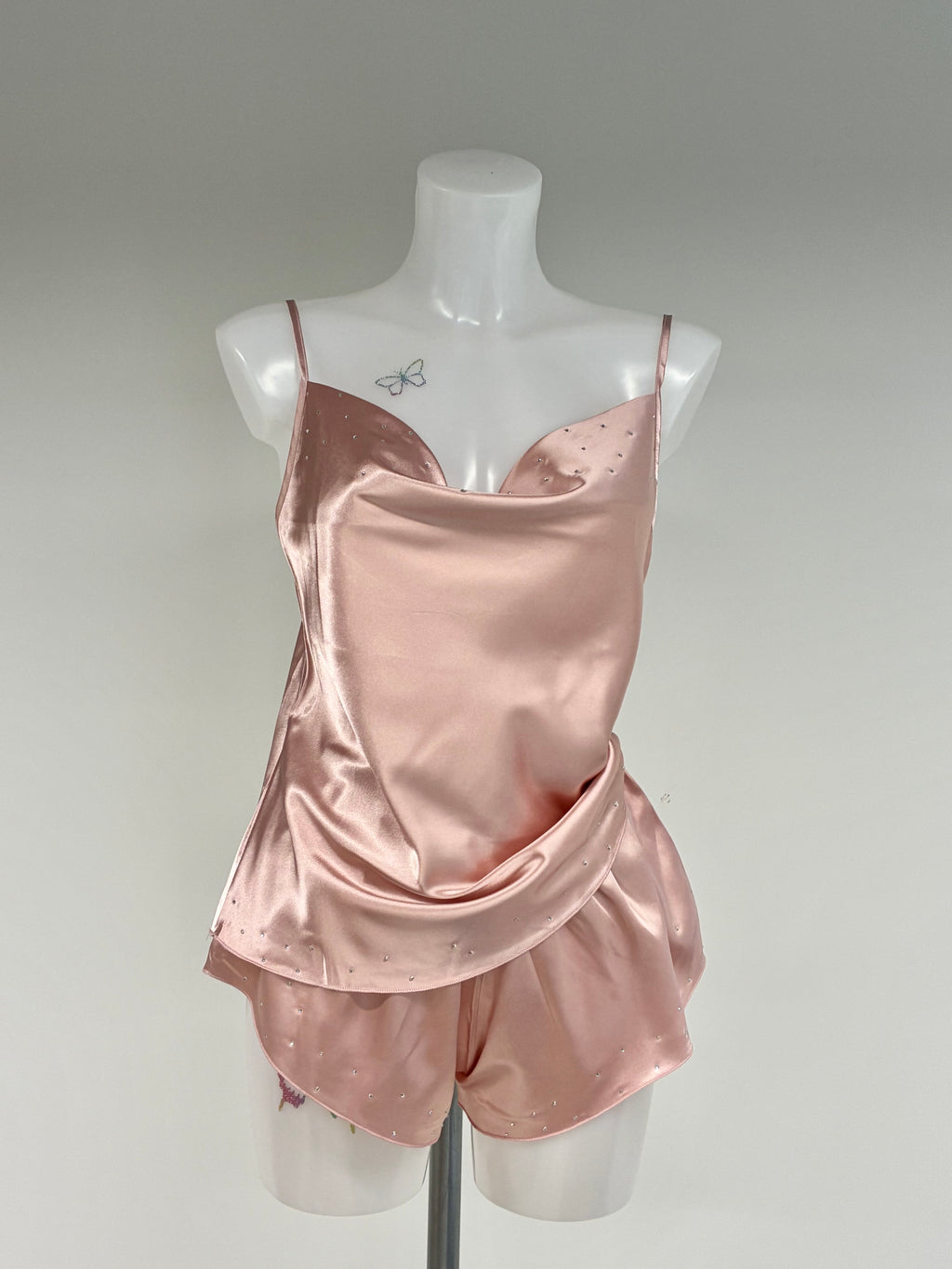 faux satin crystal 2 piece short set