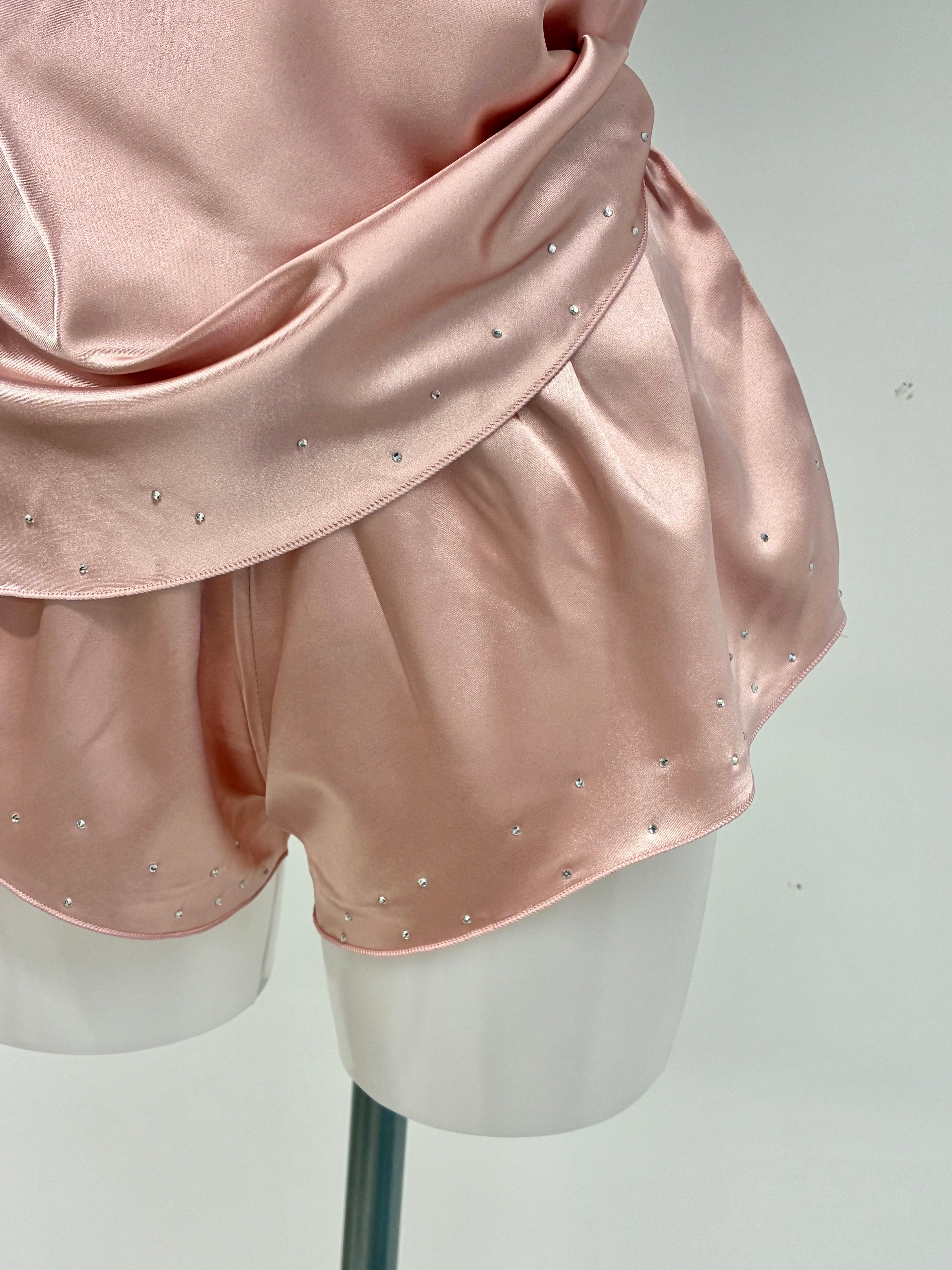 faux satin crystal 2 piece short set