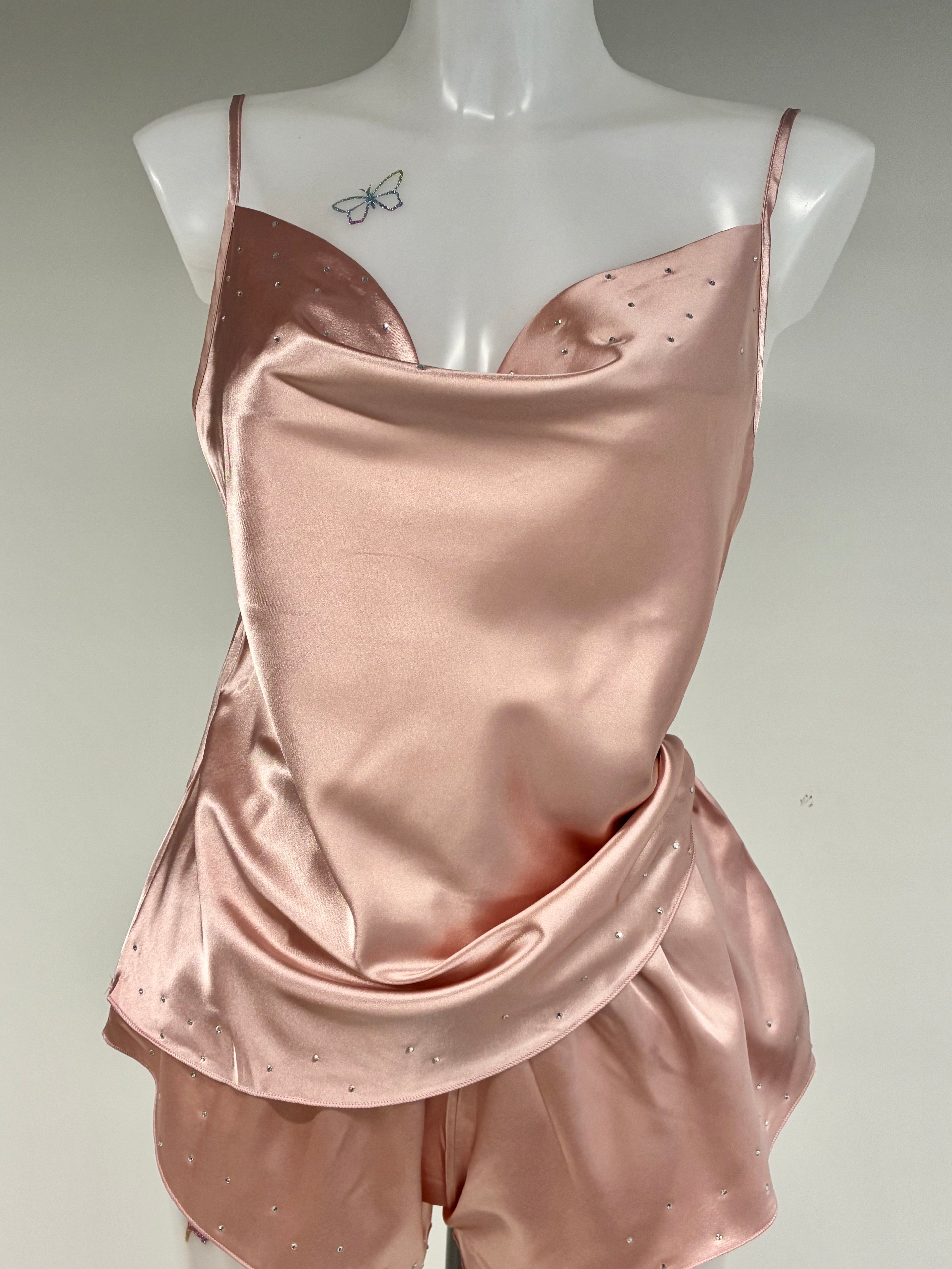 faux satin crystal 2 piece short set
