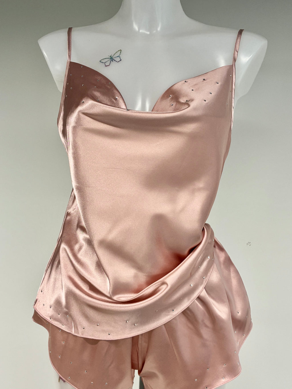 faux satin crystal 2 piece short set