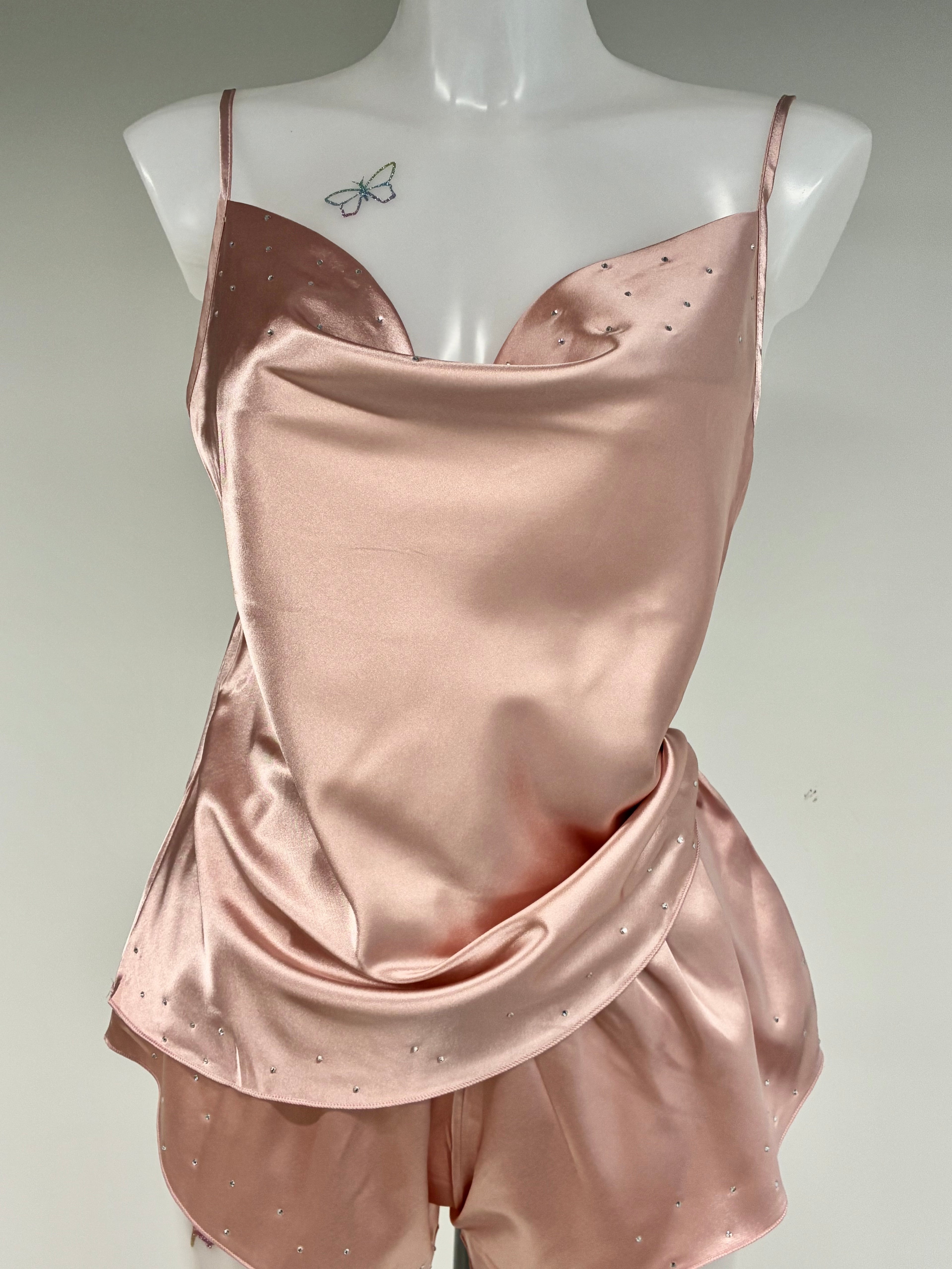 faux satin crystal 2 piece short set