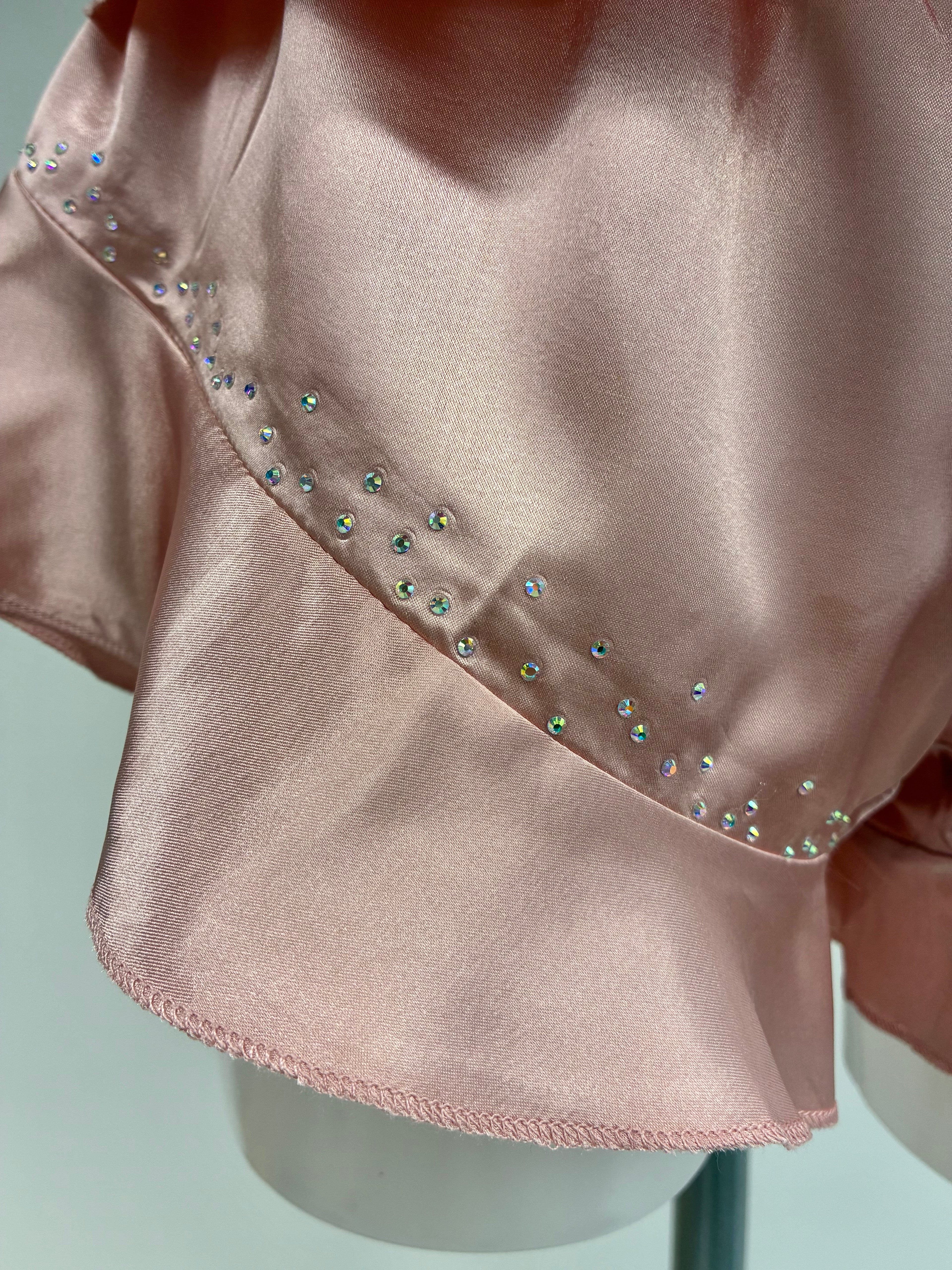 Faux satin crystal ruffle shorts 2 piece set