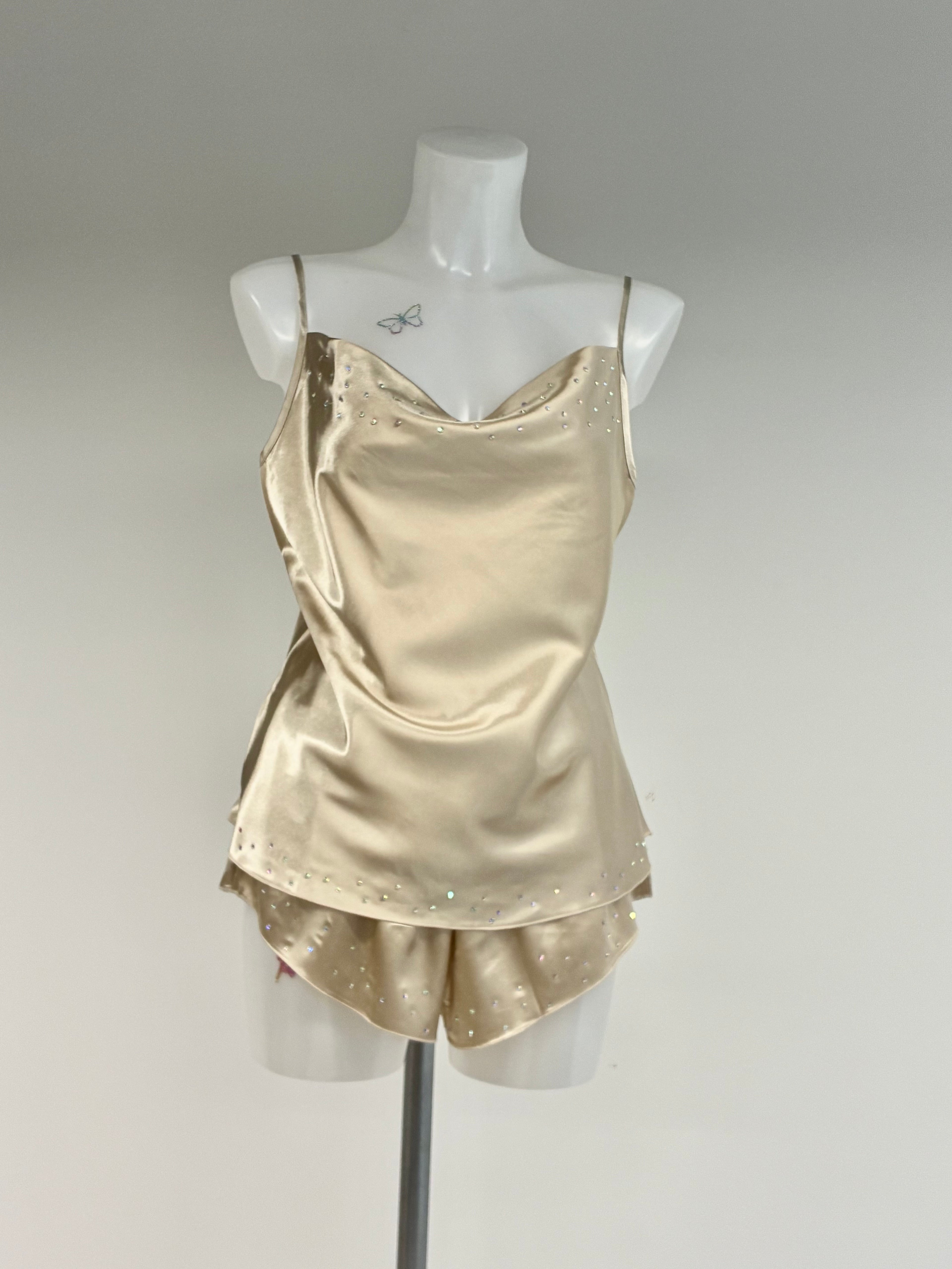 faux satin crystal 2 piece short set