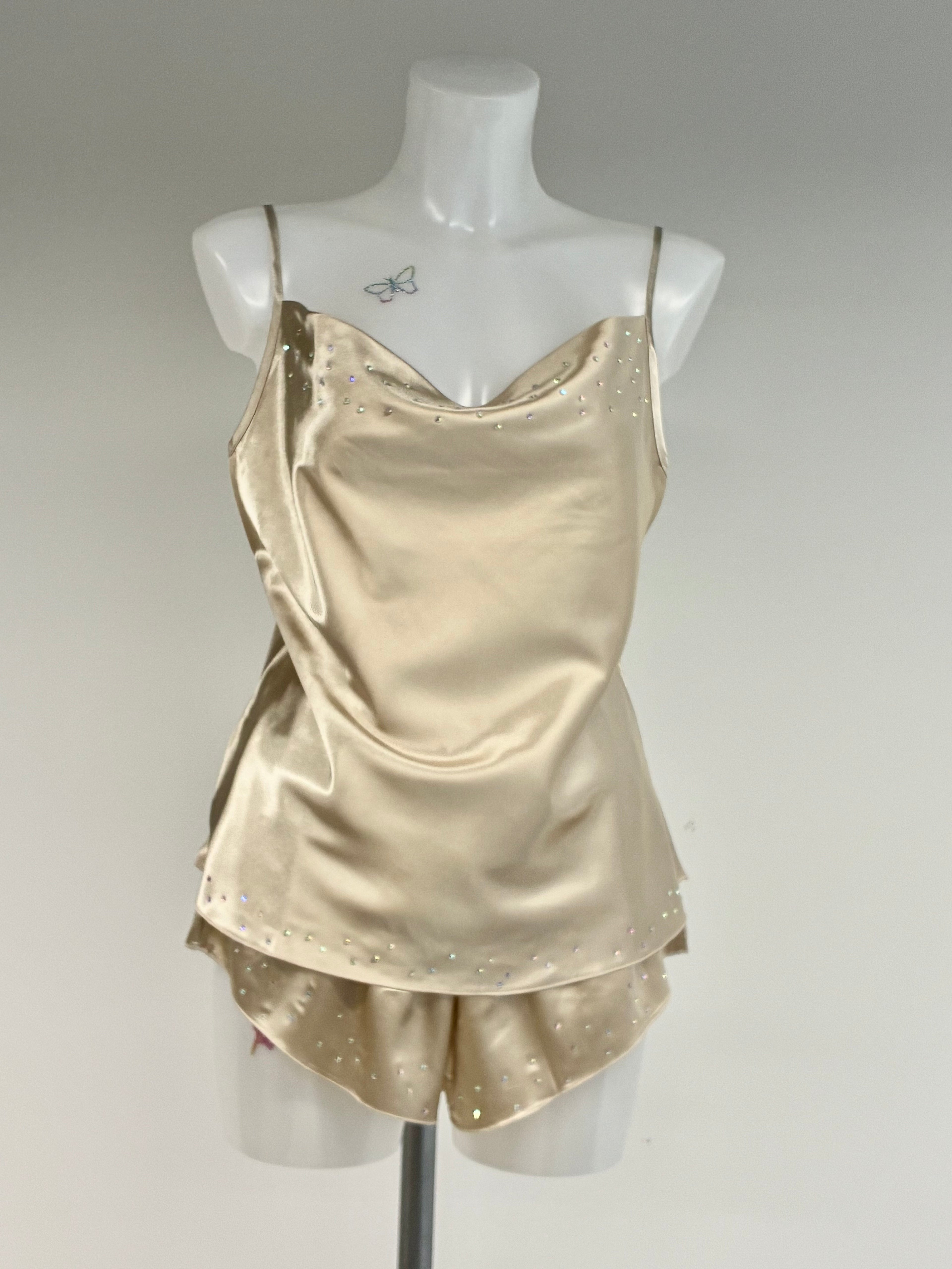 faux satin crystal 2 piece short set