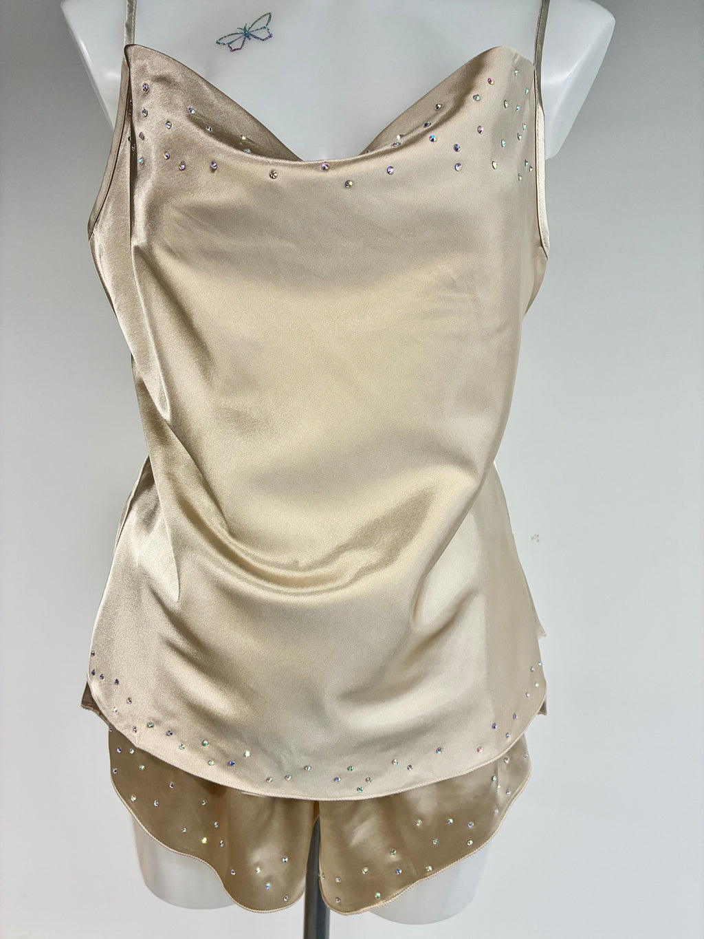 faux satin crystal 2 piece short set