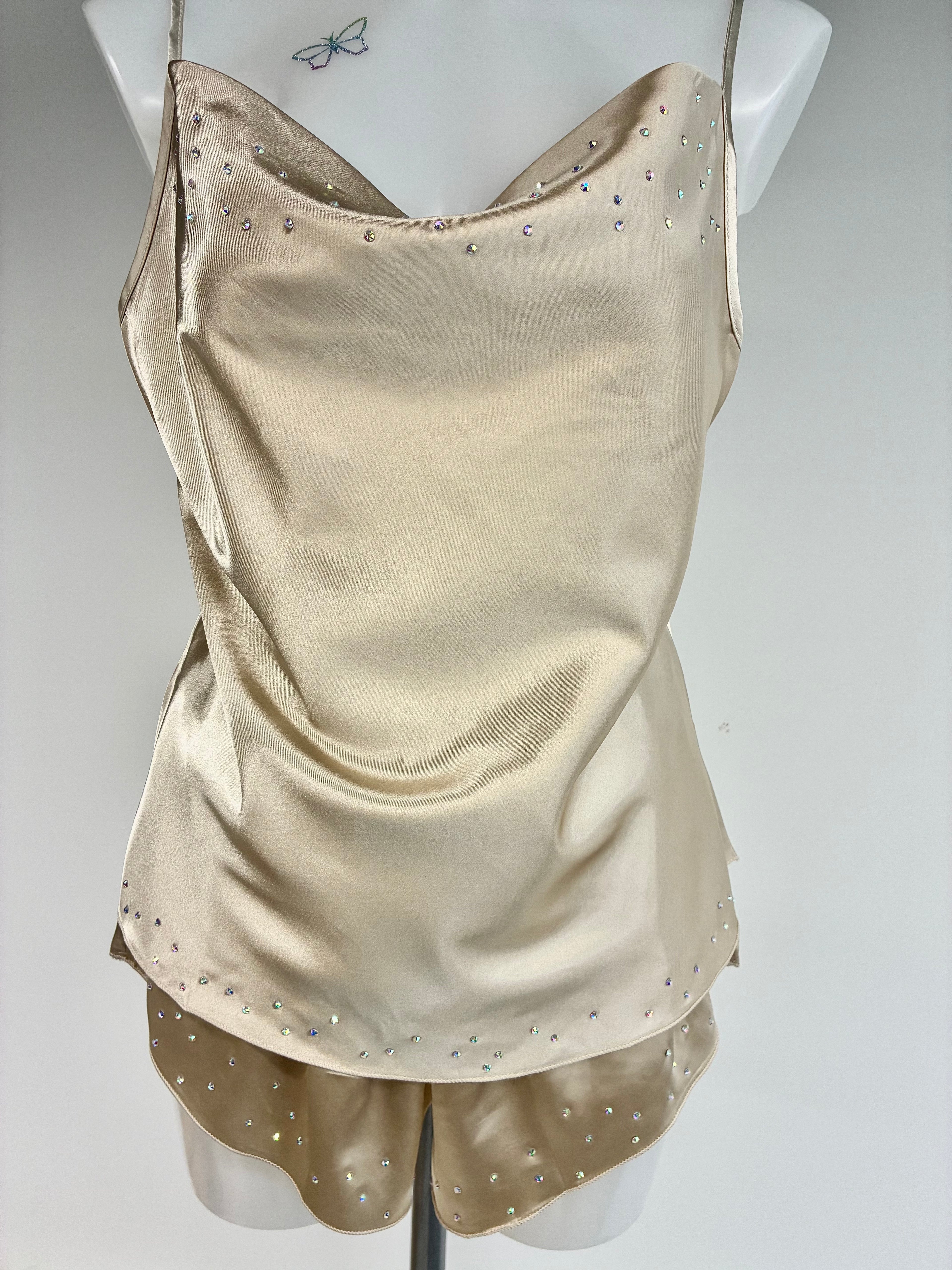 faux satin crystal 2 piece short set
