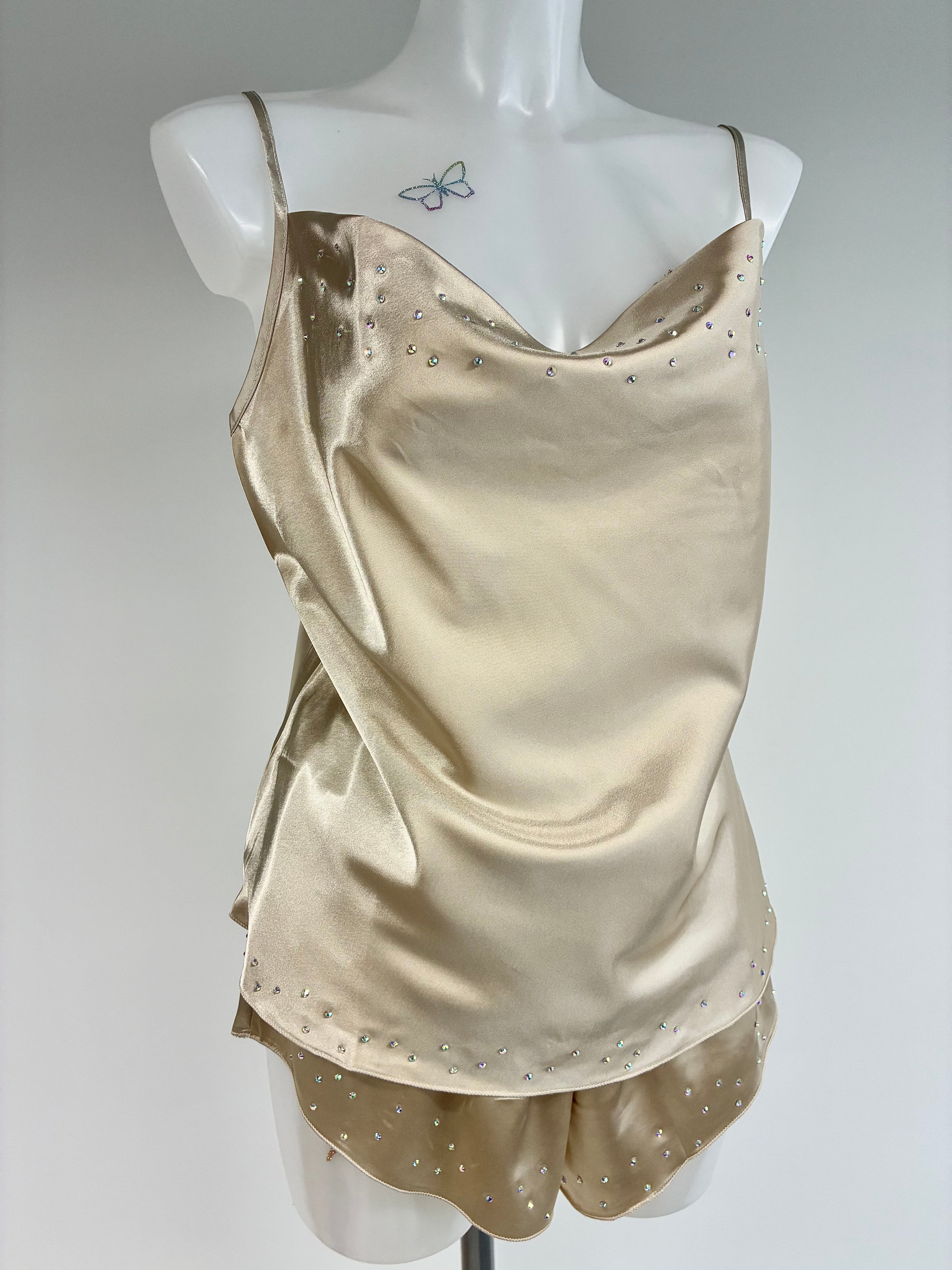 faux satin crystal 2 piece short set