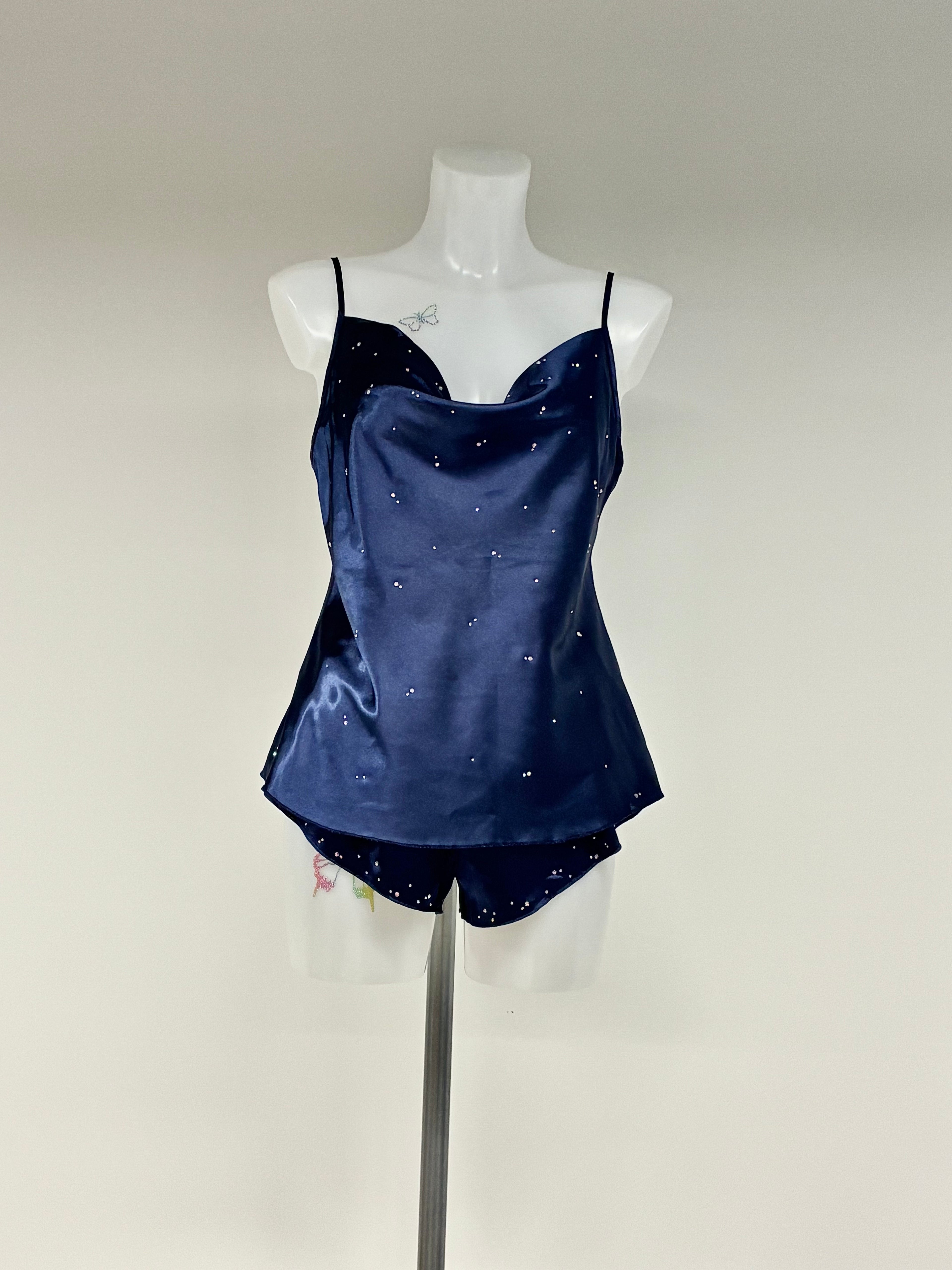Faux satin crystal 2 piece short set