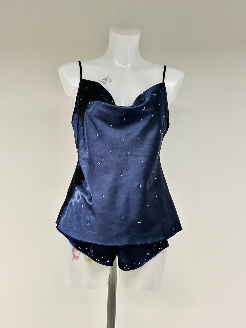 Faux satin crystal 2 piece short set