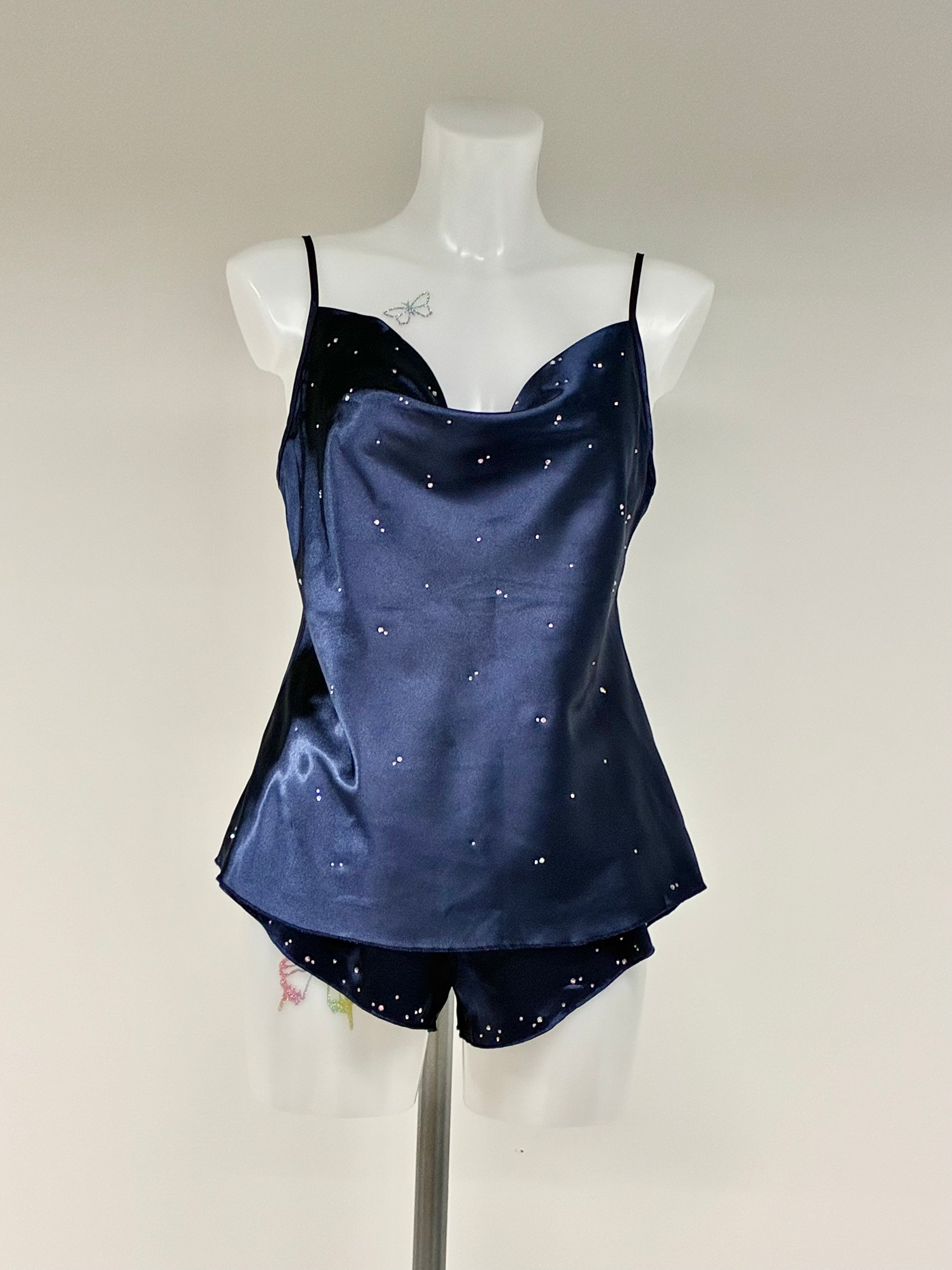 Faux satin crystal 2 piece short set