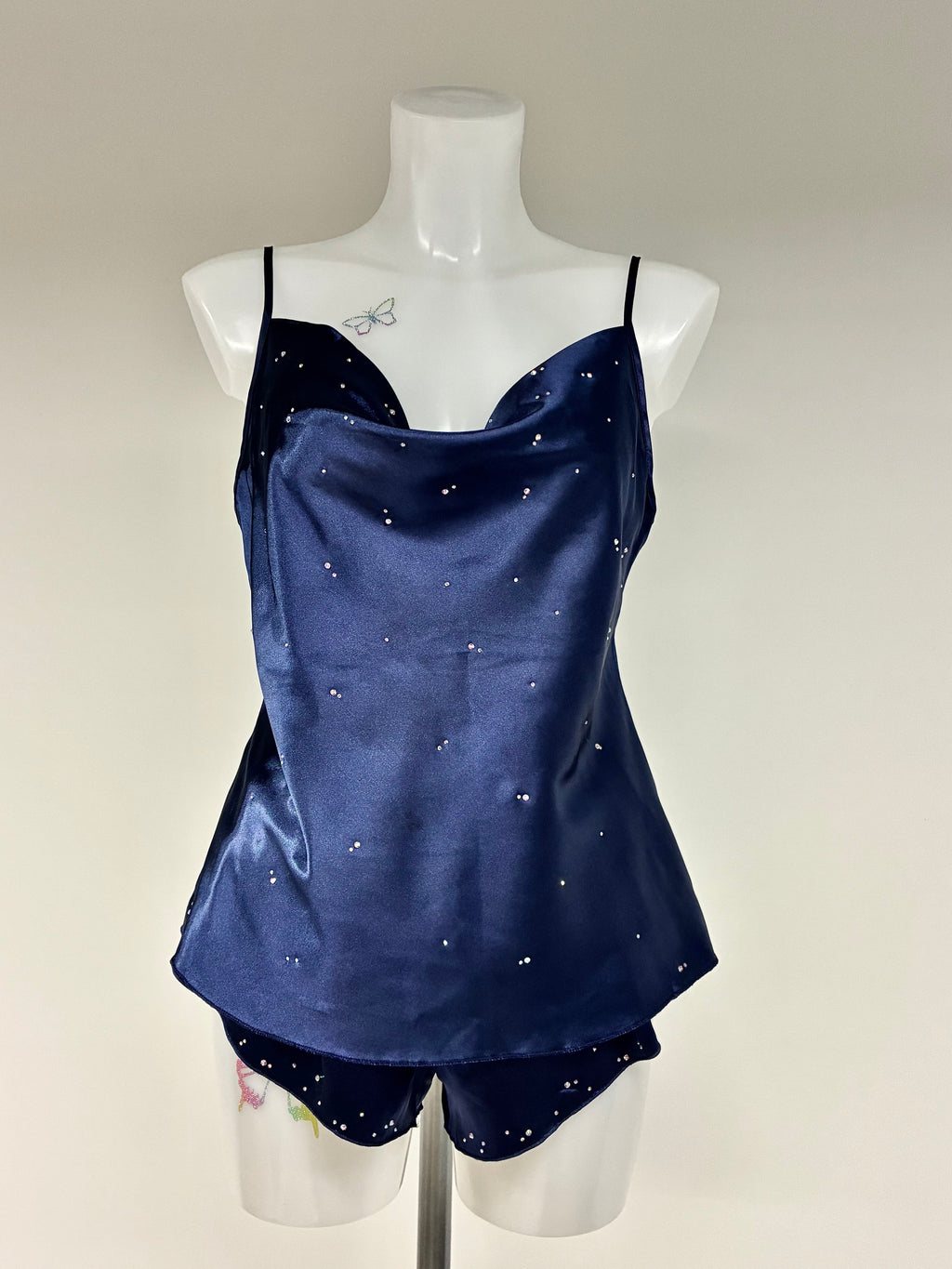 Faux satin crystal 2 piece short set
