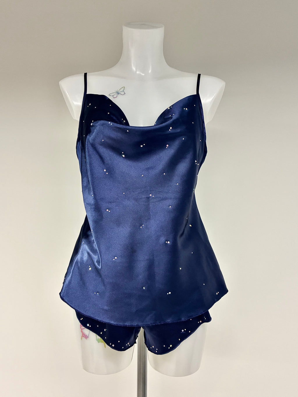 Faux satin crystal 2 piece short set