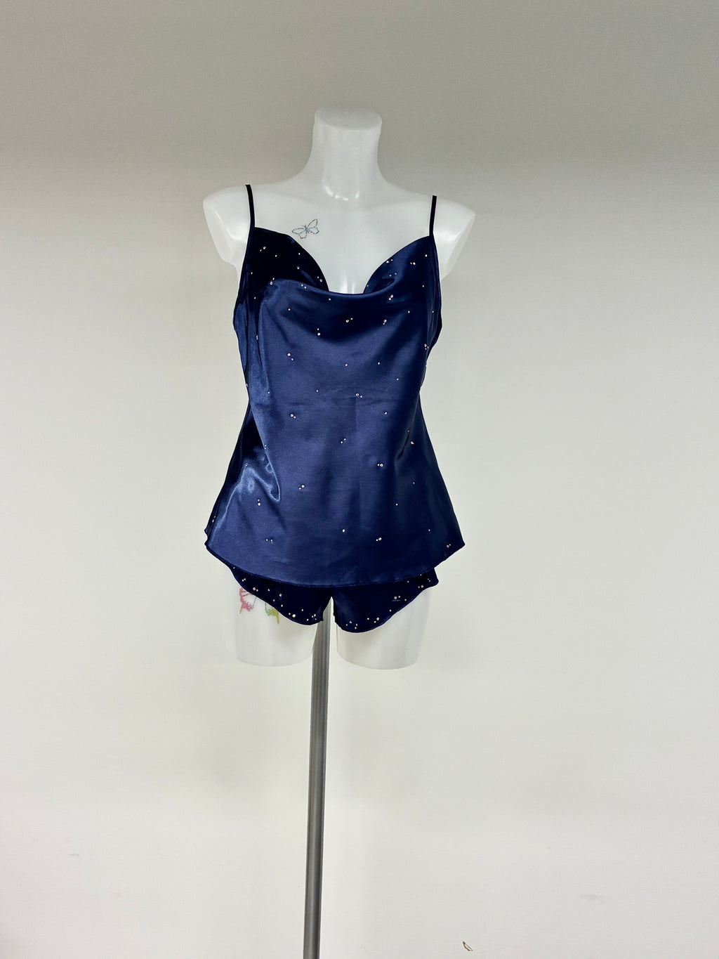 Faux satin crystal 2 piece short set