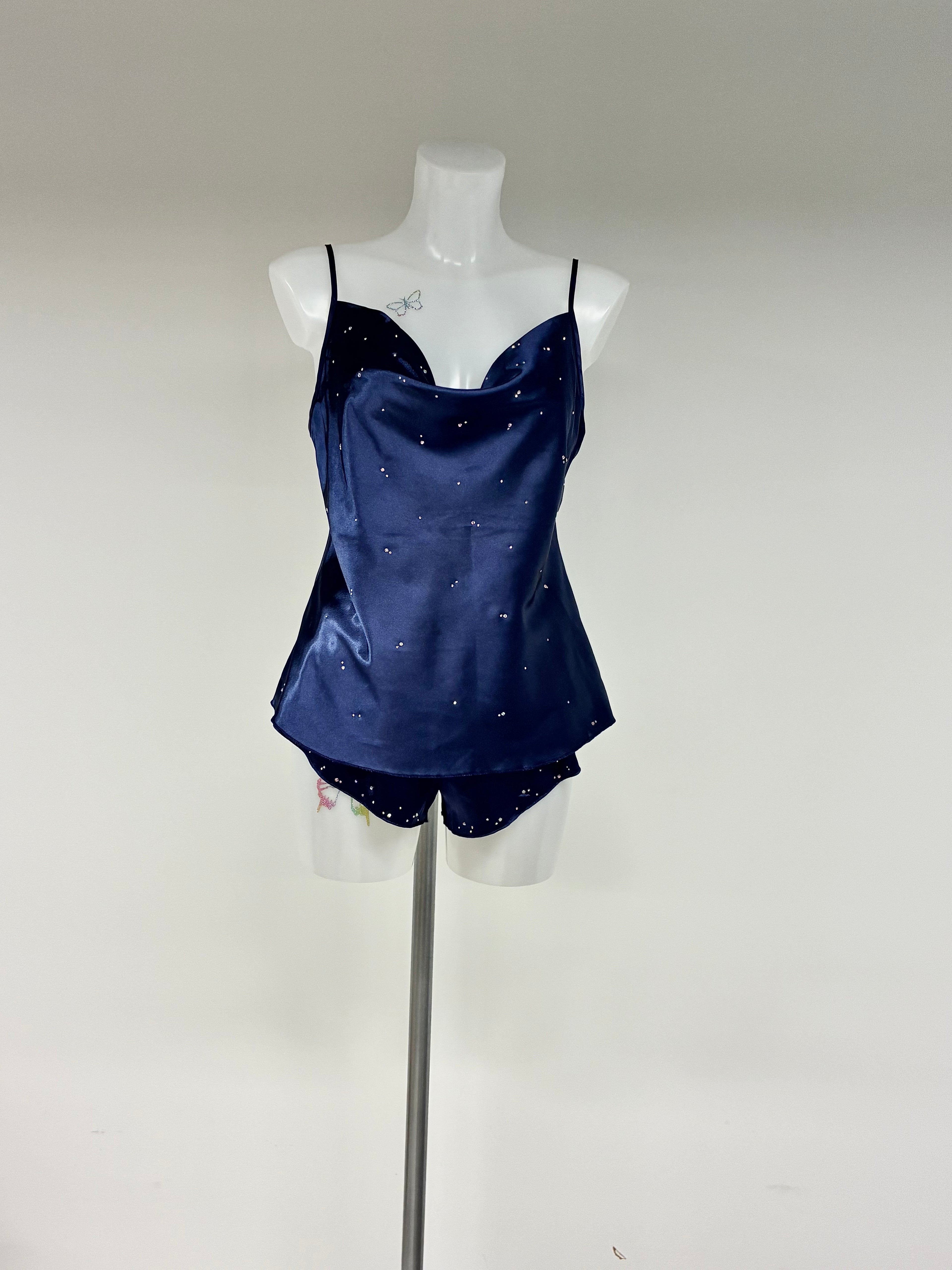 Faux satin crystal 2 piece short set