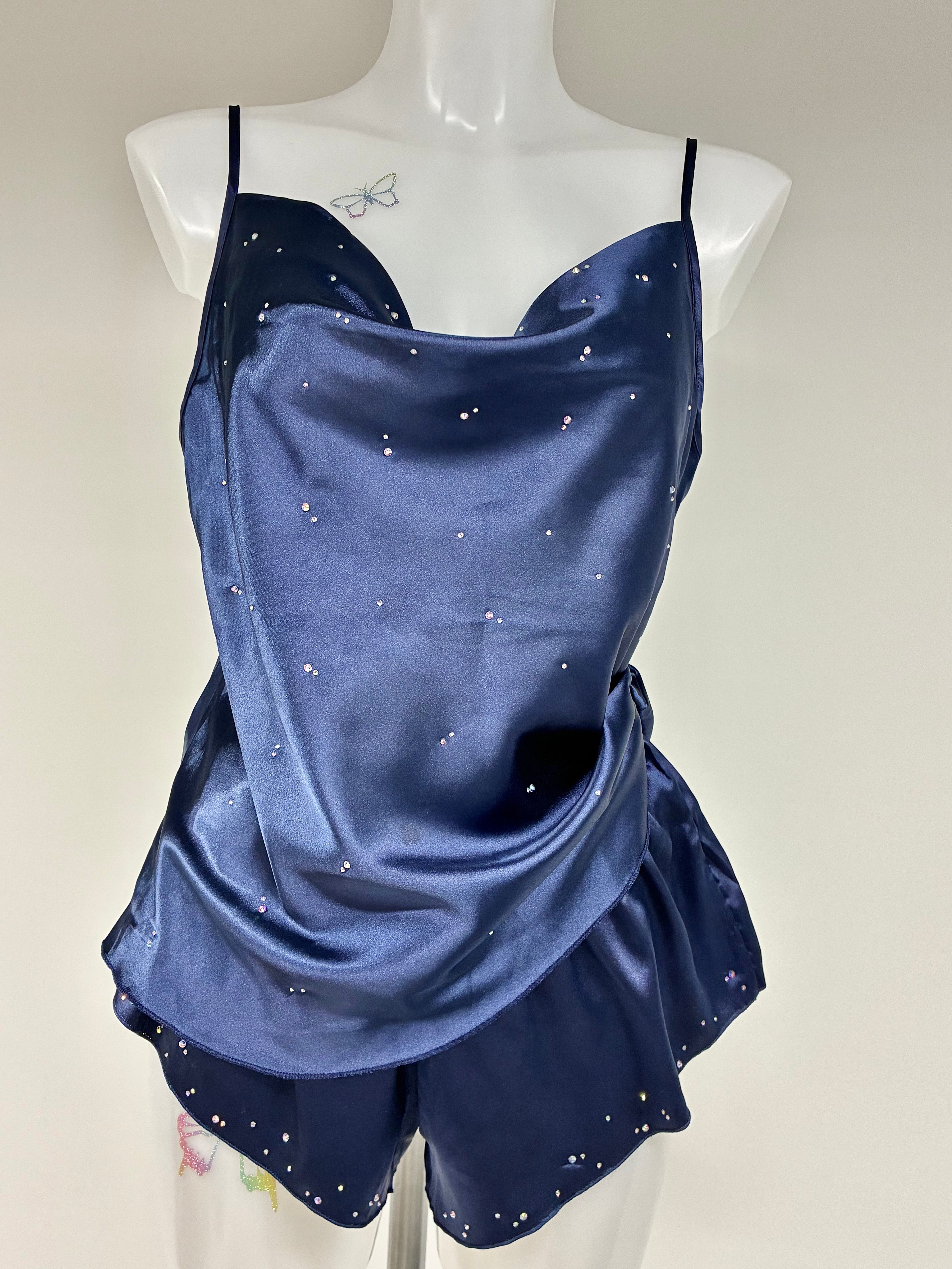 Faux satin crystal 2 piece short set