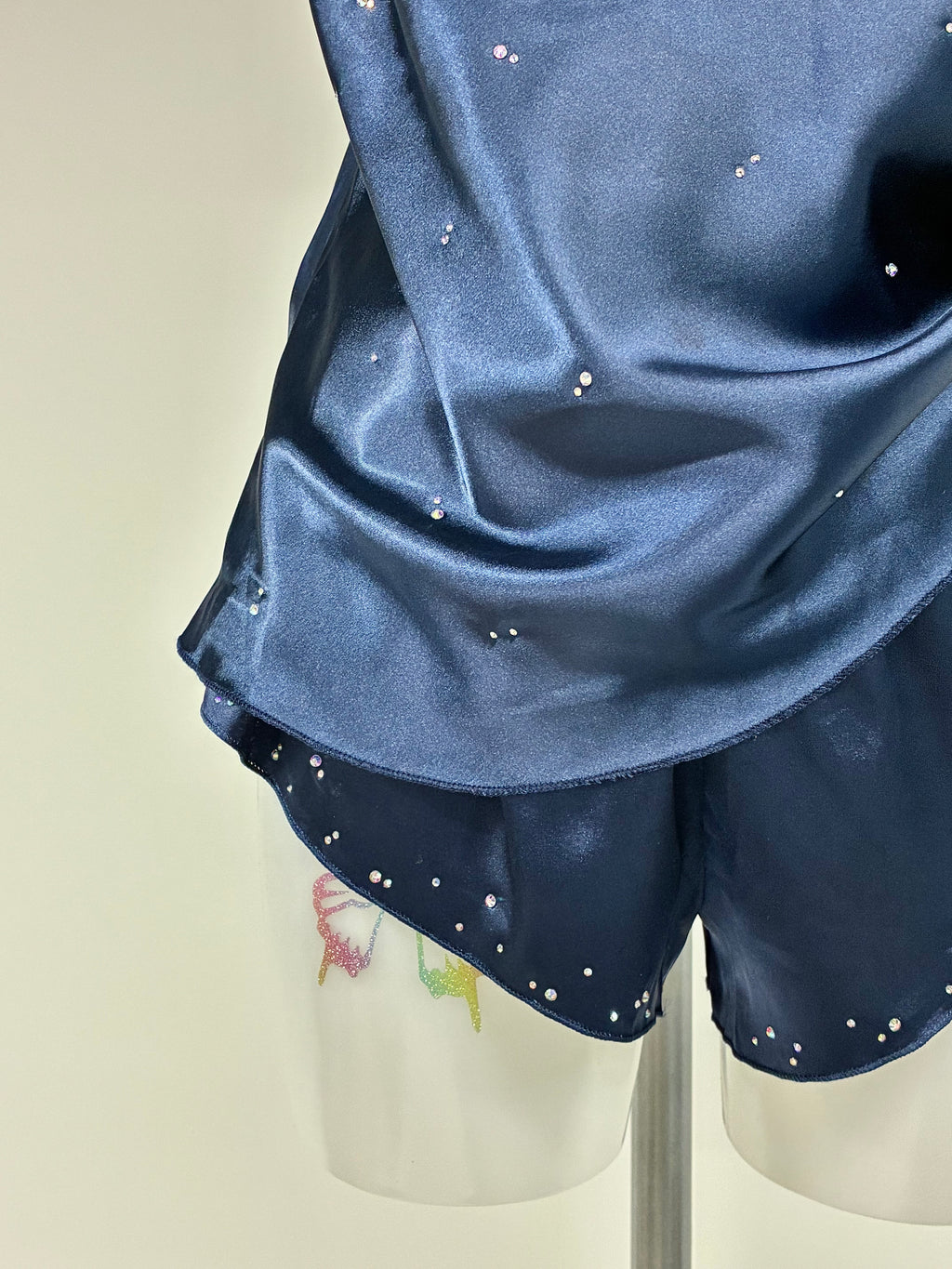 Faux satin crystal 2 piece short set