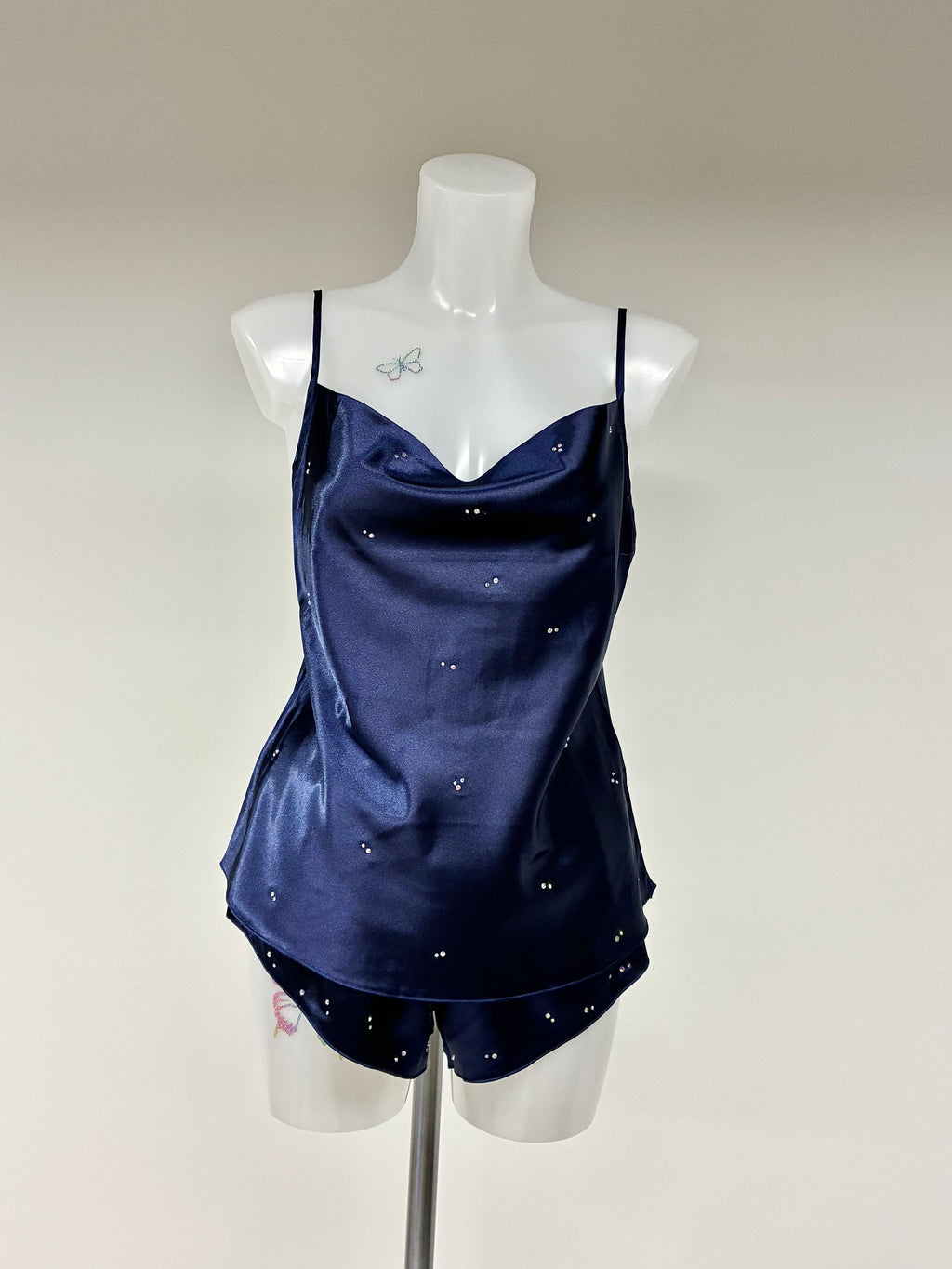 Faux satin crystal 2 piece short set
