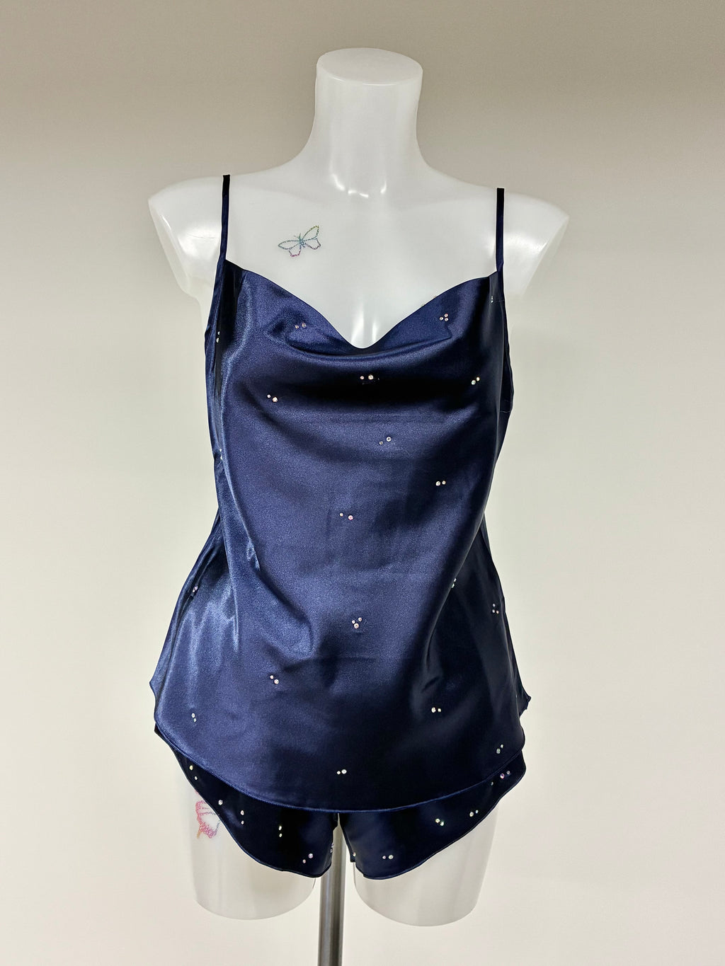 Faux satin crystal 2 piece short set