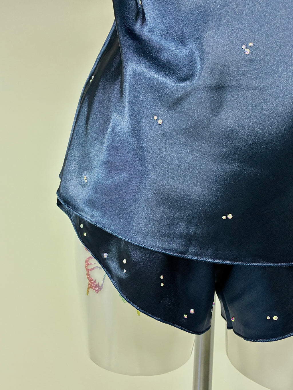 Faux satin crystal 2 piece short set