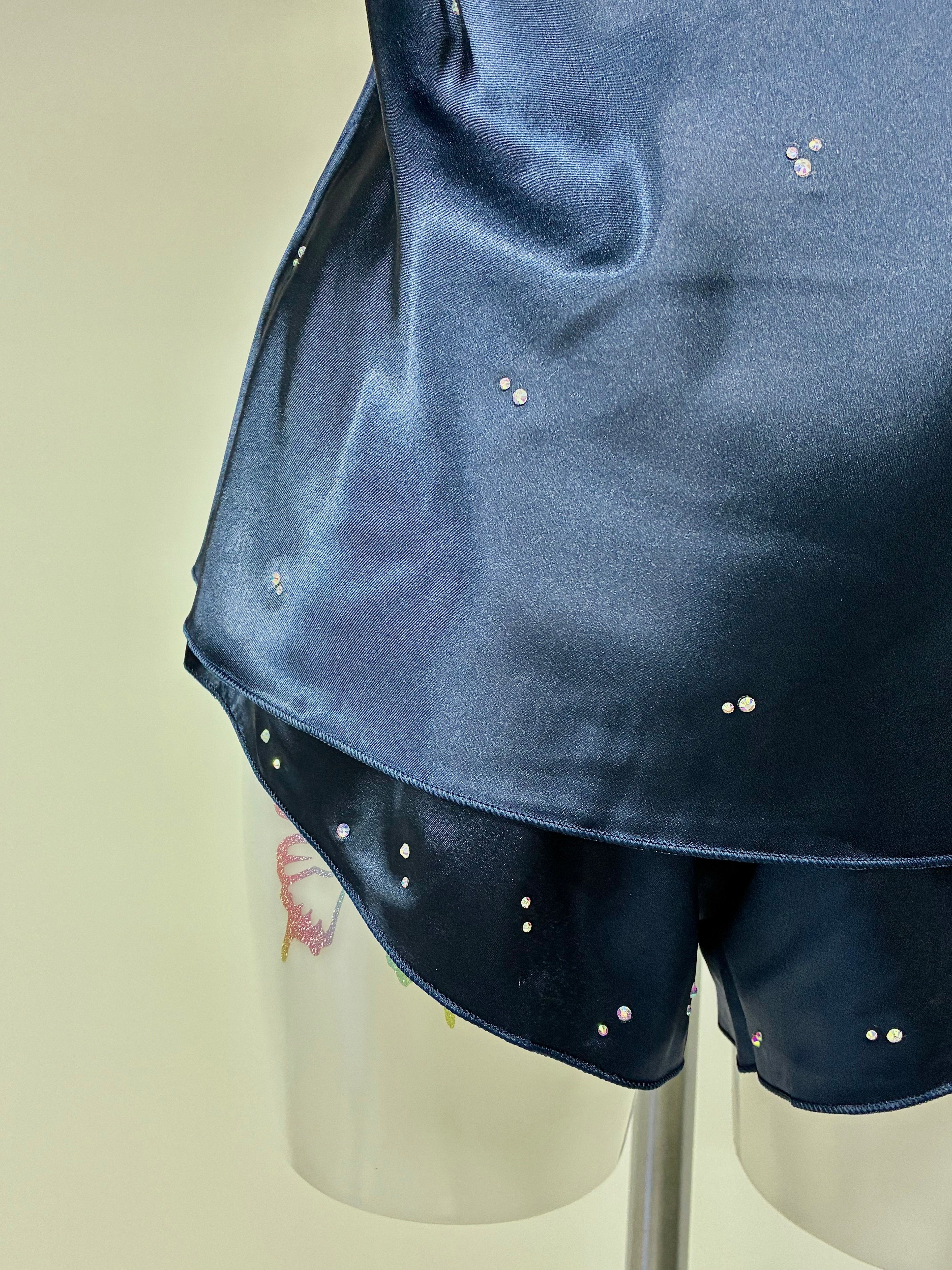 Faux satin crystal 2 piece short set