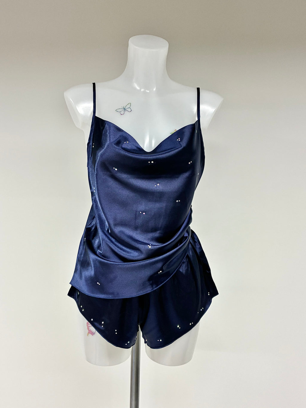 Faux satin crystal 2 piece short set