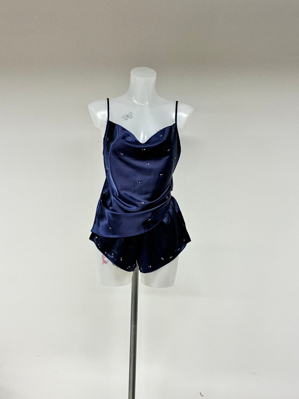 Faux satin crystal 2 piece short set