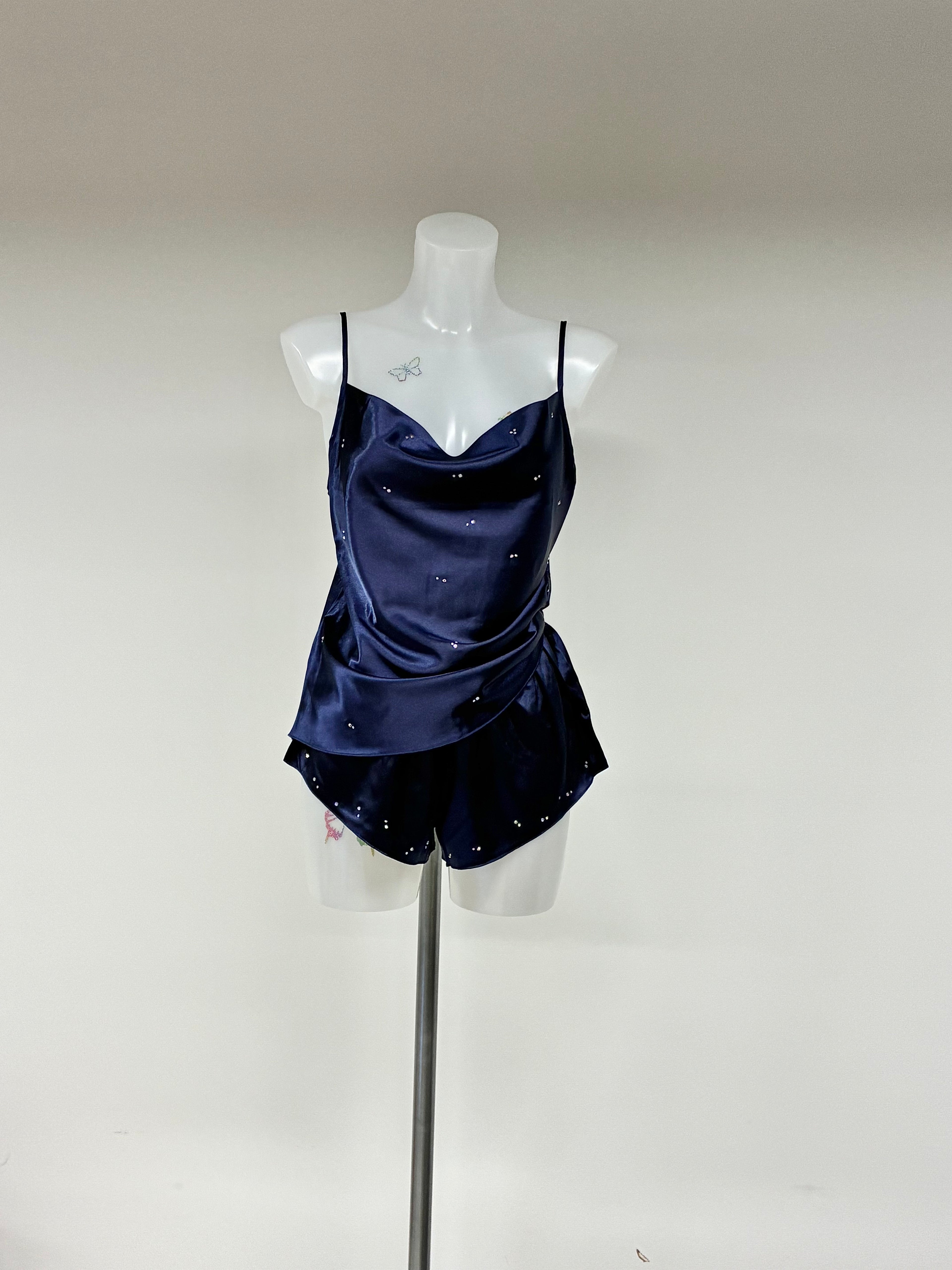 Faux satin crystal 2 piece short set