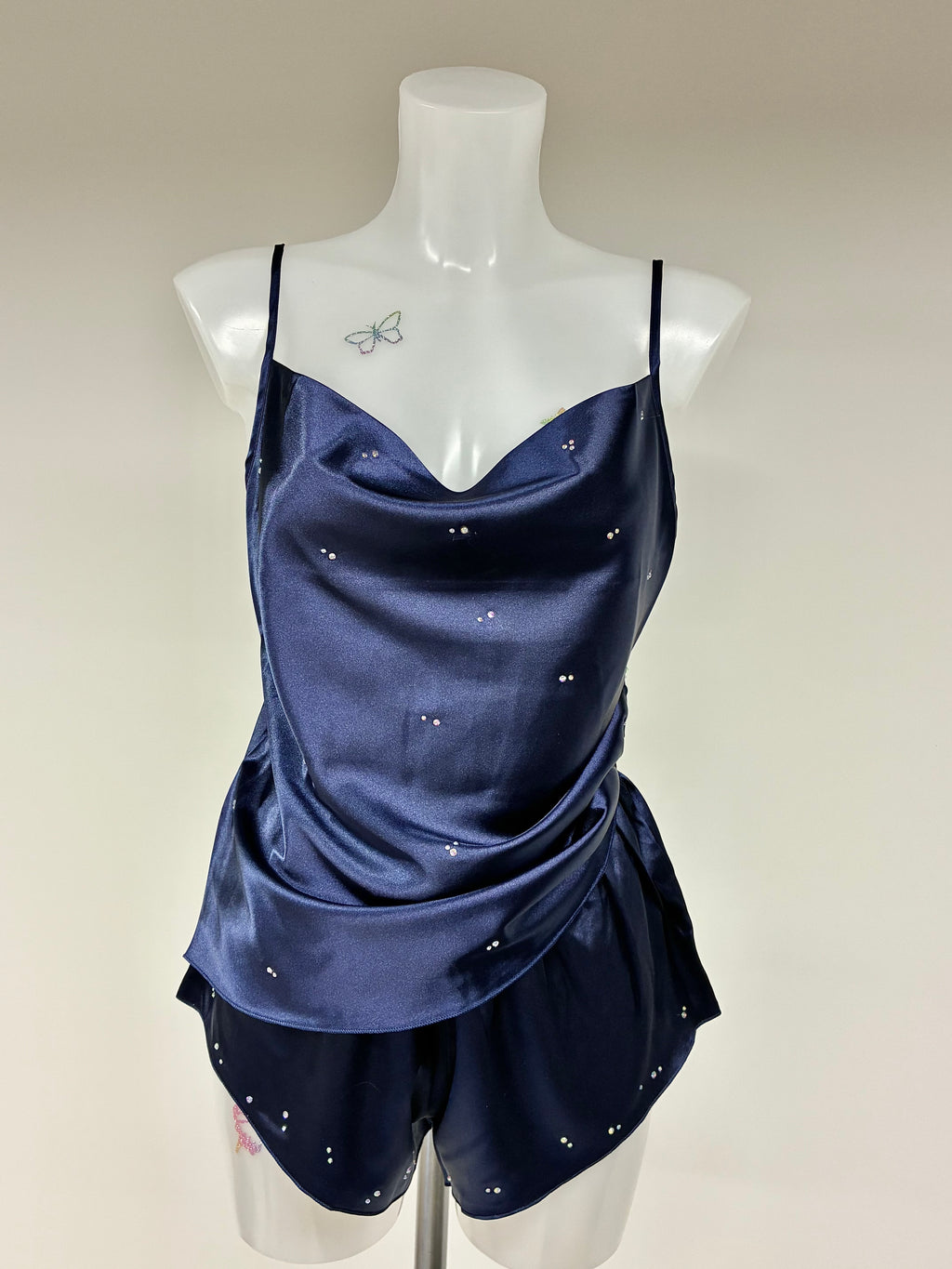 Faux satin crystal 2 piece short set