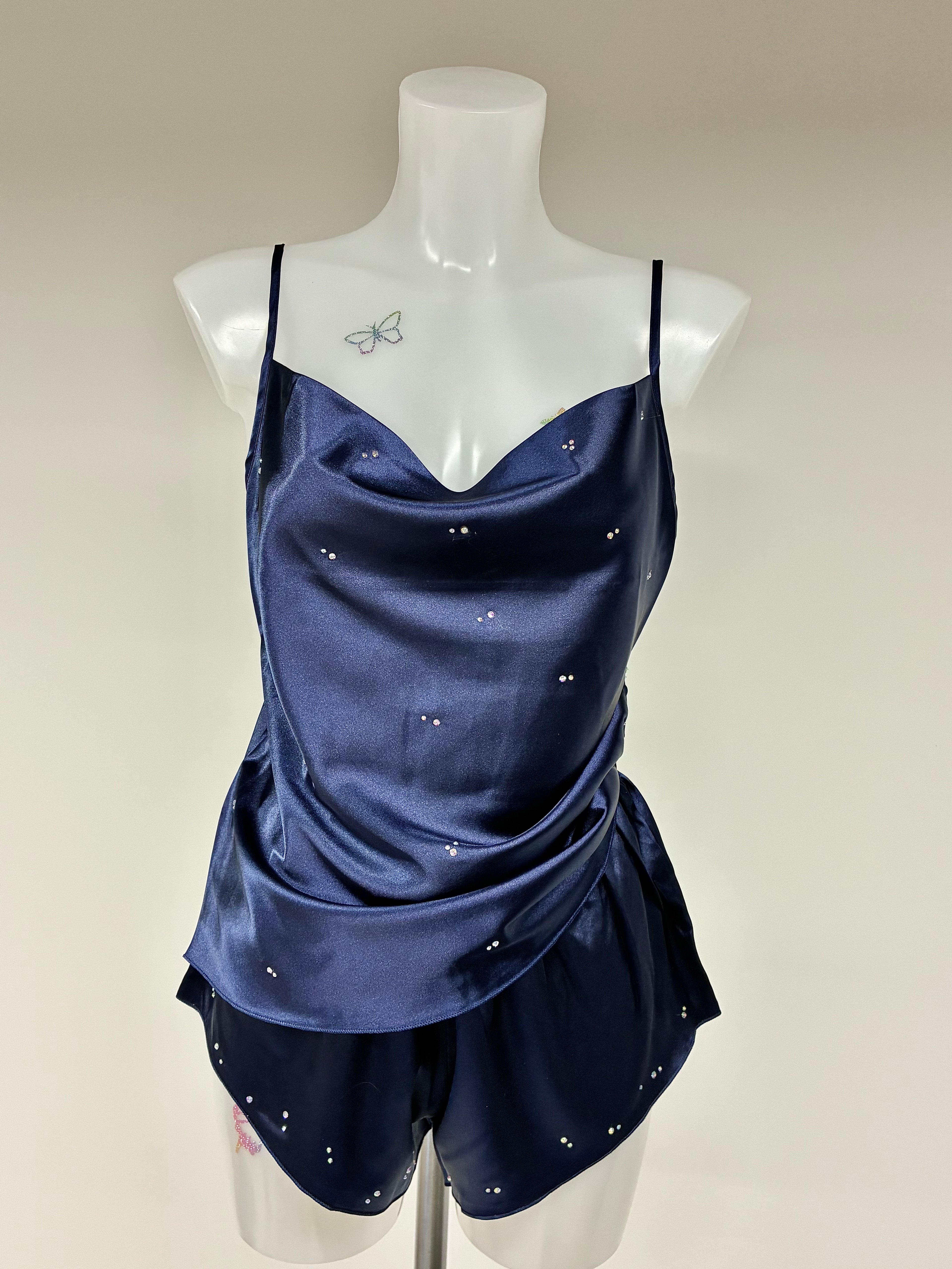 Faux satin crystal 2 piece short set