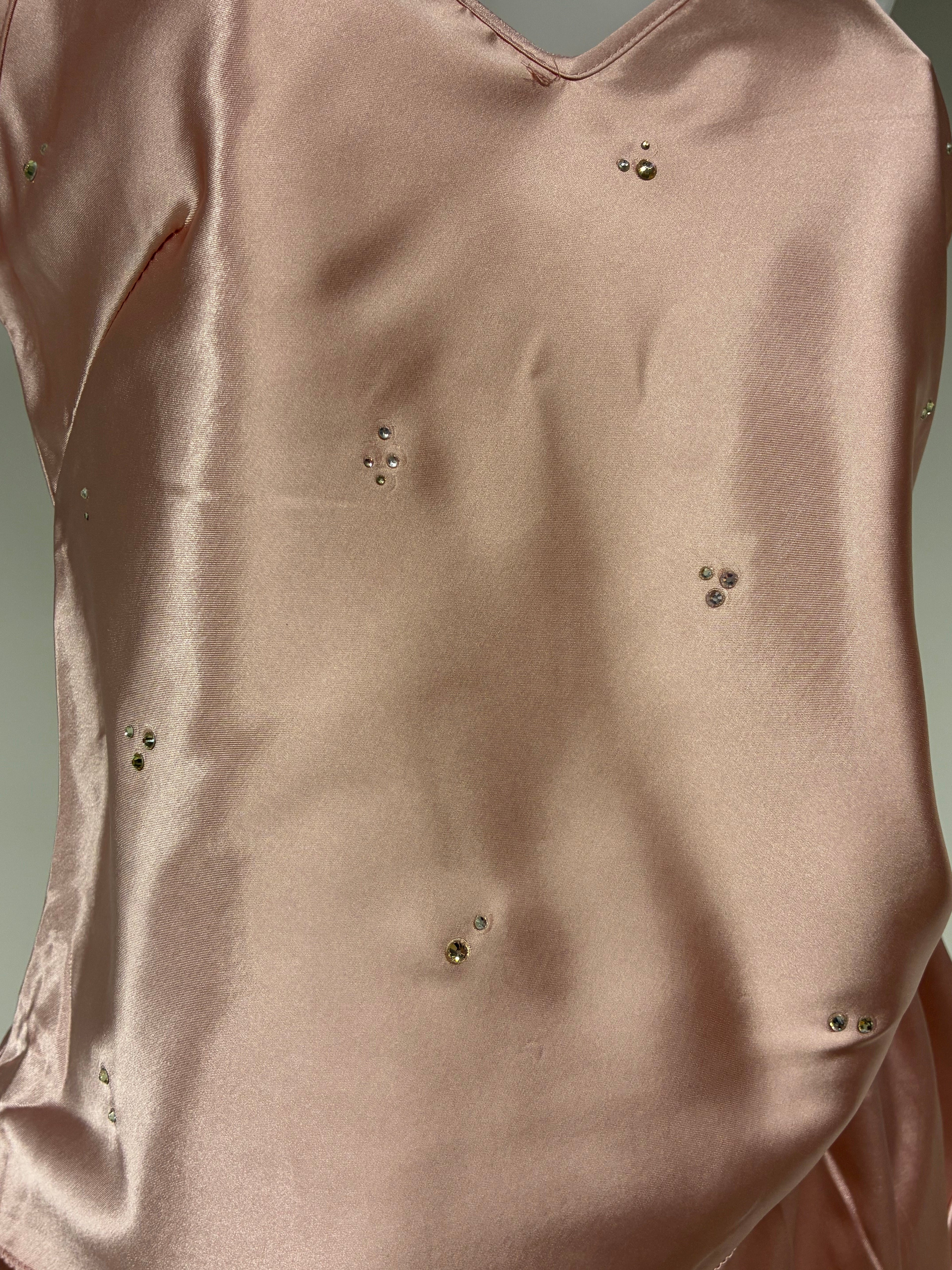 Faux satin crystal ruffle shorts 2 piece set