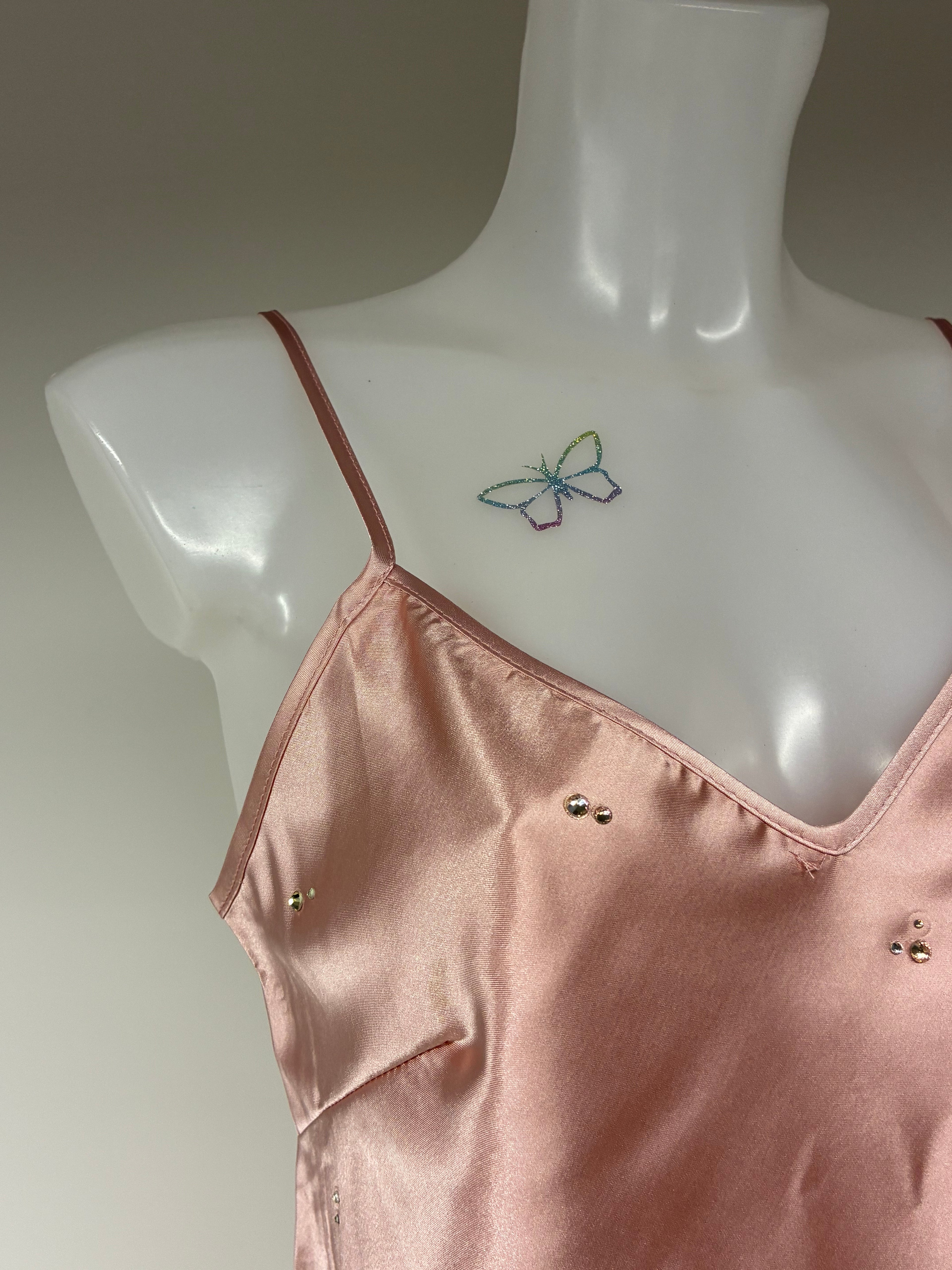 Faux satin crystal ruffle shorts 2 piece set