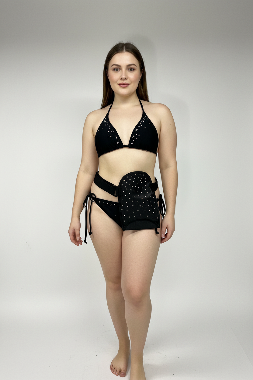 Black Crystal Bikini with Stoma Cover - Size 14