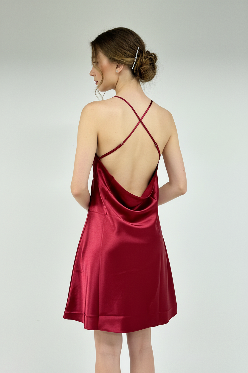 Burgundy Red Crystal Dress - Back