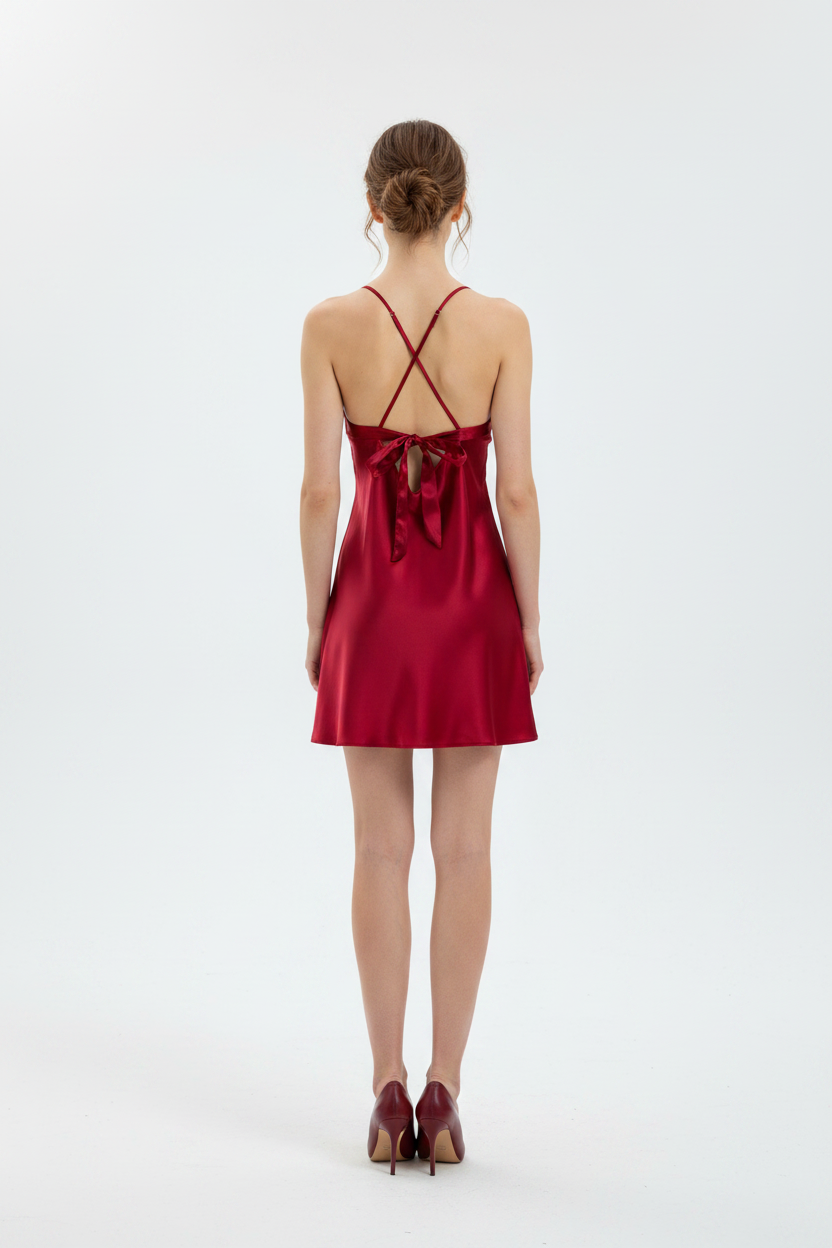 Crimson Red Mini Dress - Back View