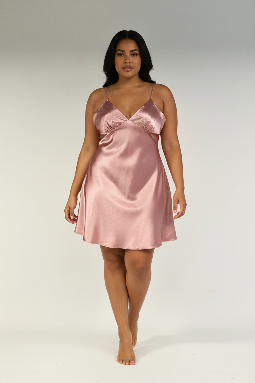 Dusky Rose Satin Slip Dress - Size 14 Model