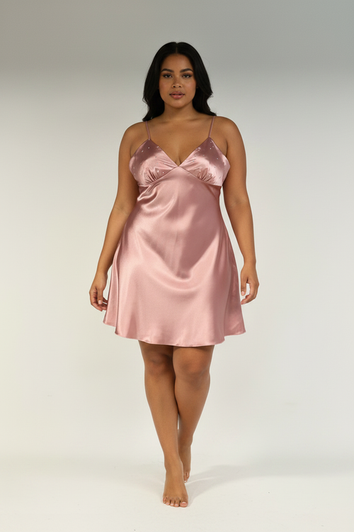 Dusky Rose Satin Slip Dress - Size 14 Model