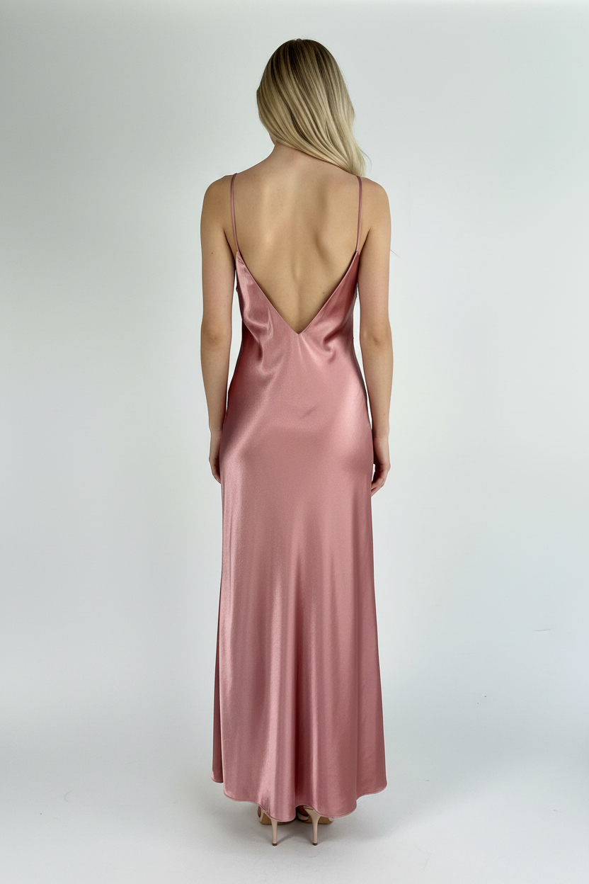 Dusty Rose Maxi Dress - Deep V Back View