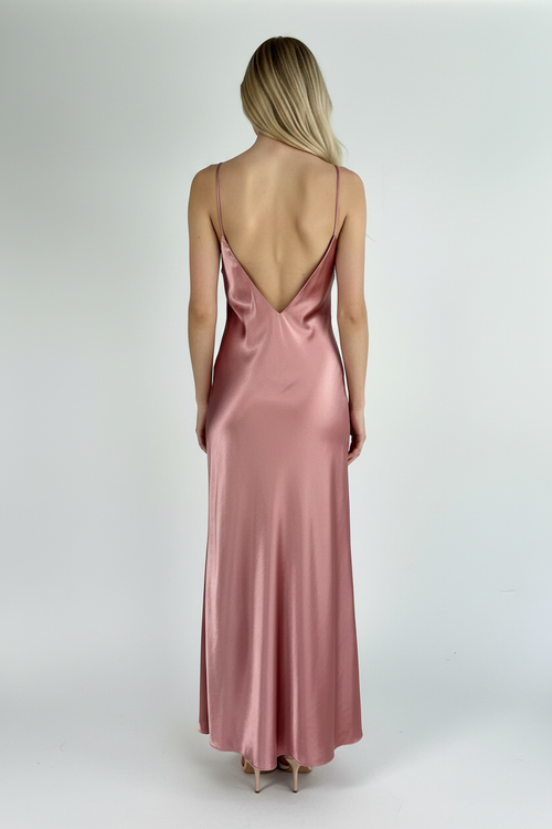 Dusty Rose Maxi Dress - Deep V Back View