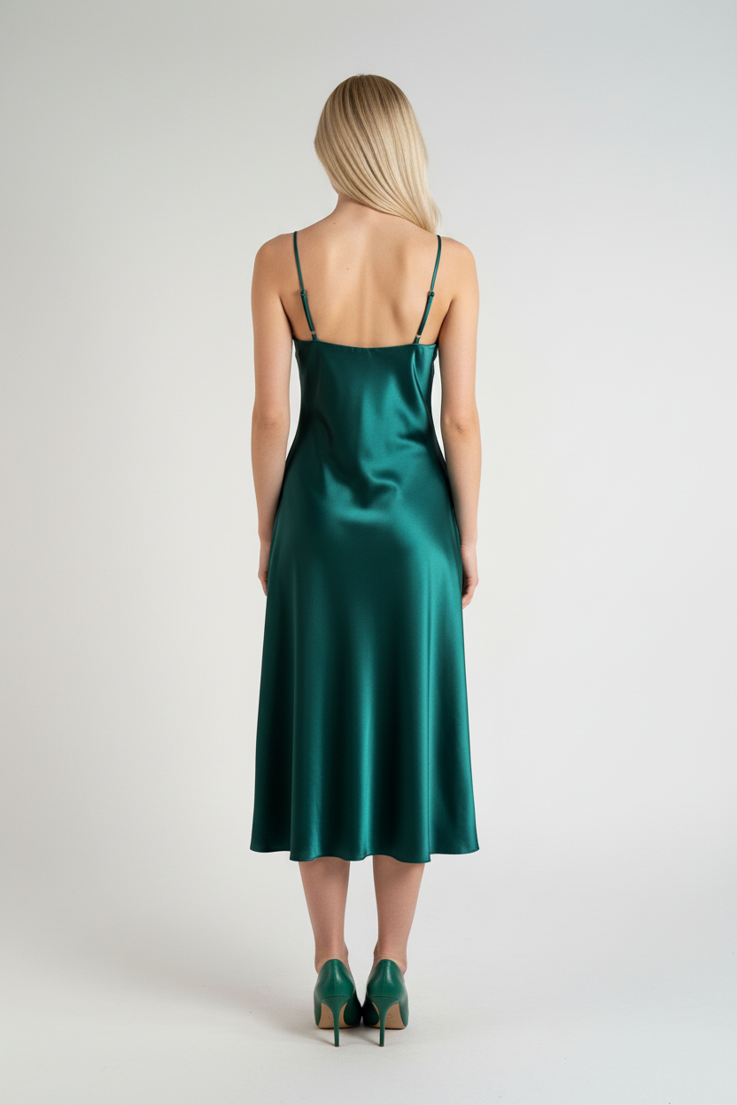Emerald Green Knee Length Dress - Back View