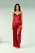 Red Satin Cowl Neck Cami & Wide Leg Trousers – Model